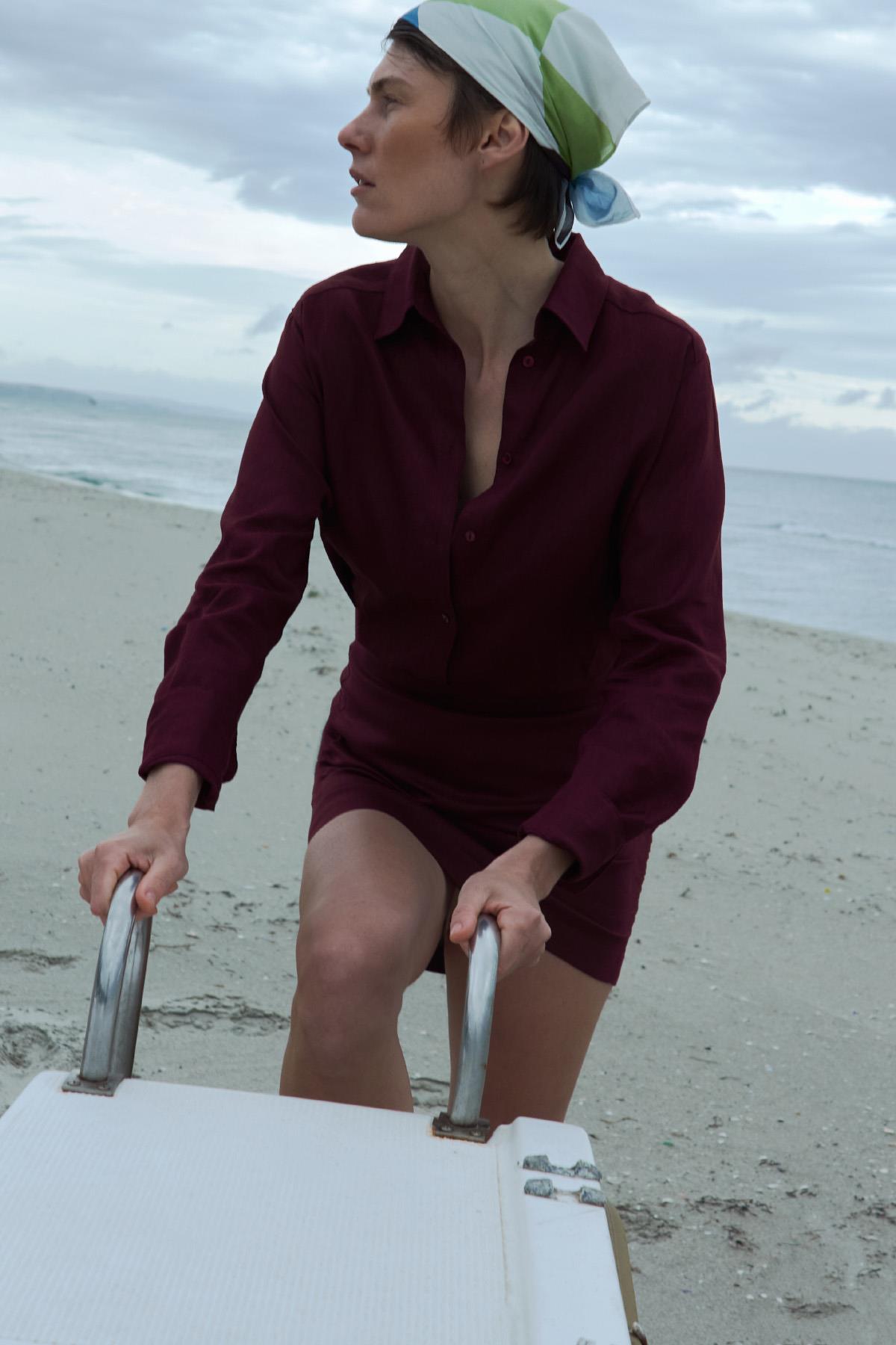 Mürdüm %100 Keten Nora Gömlek