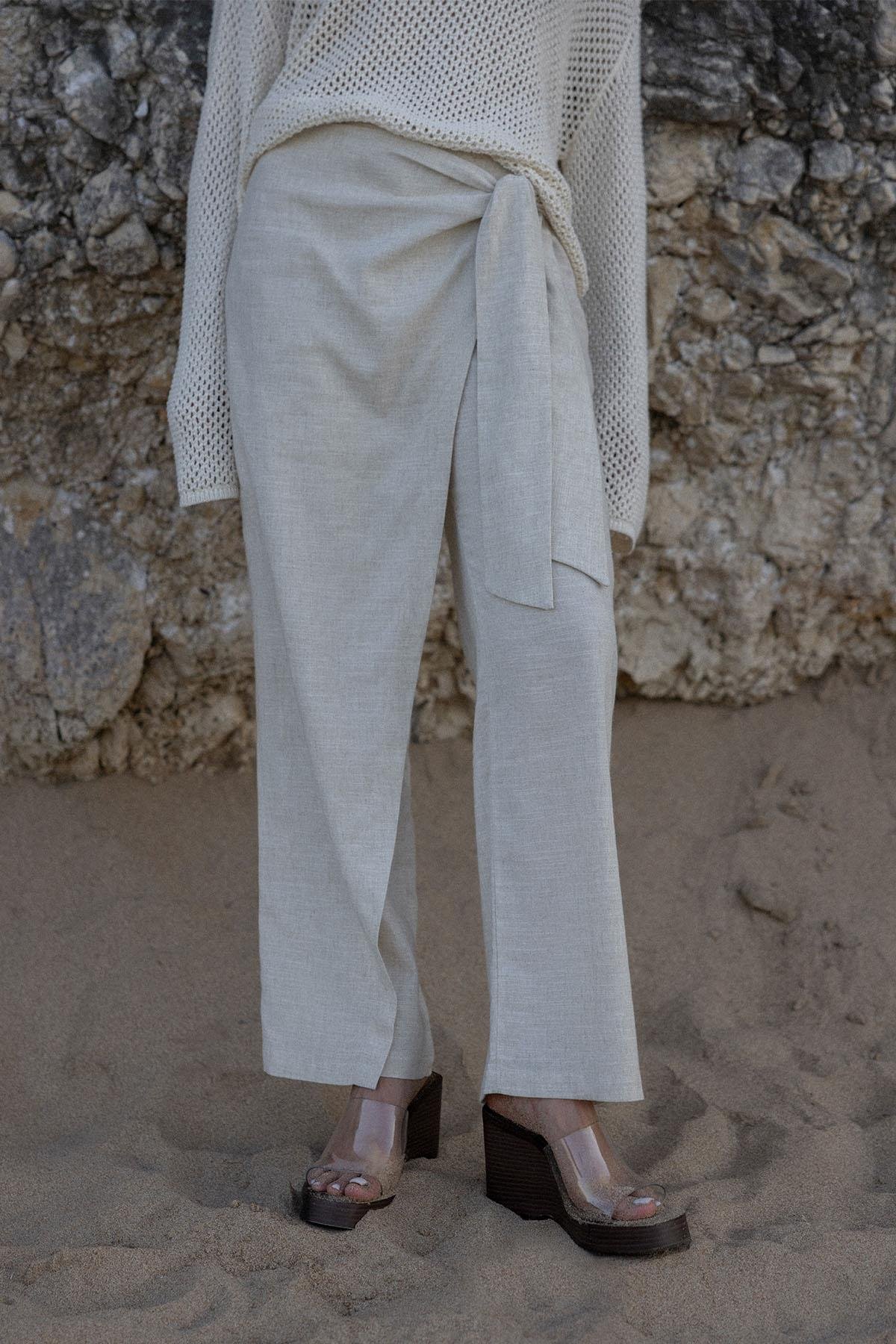 Natürel Alia Keten Anvelop Pantolon