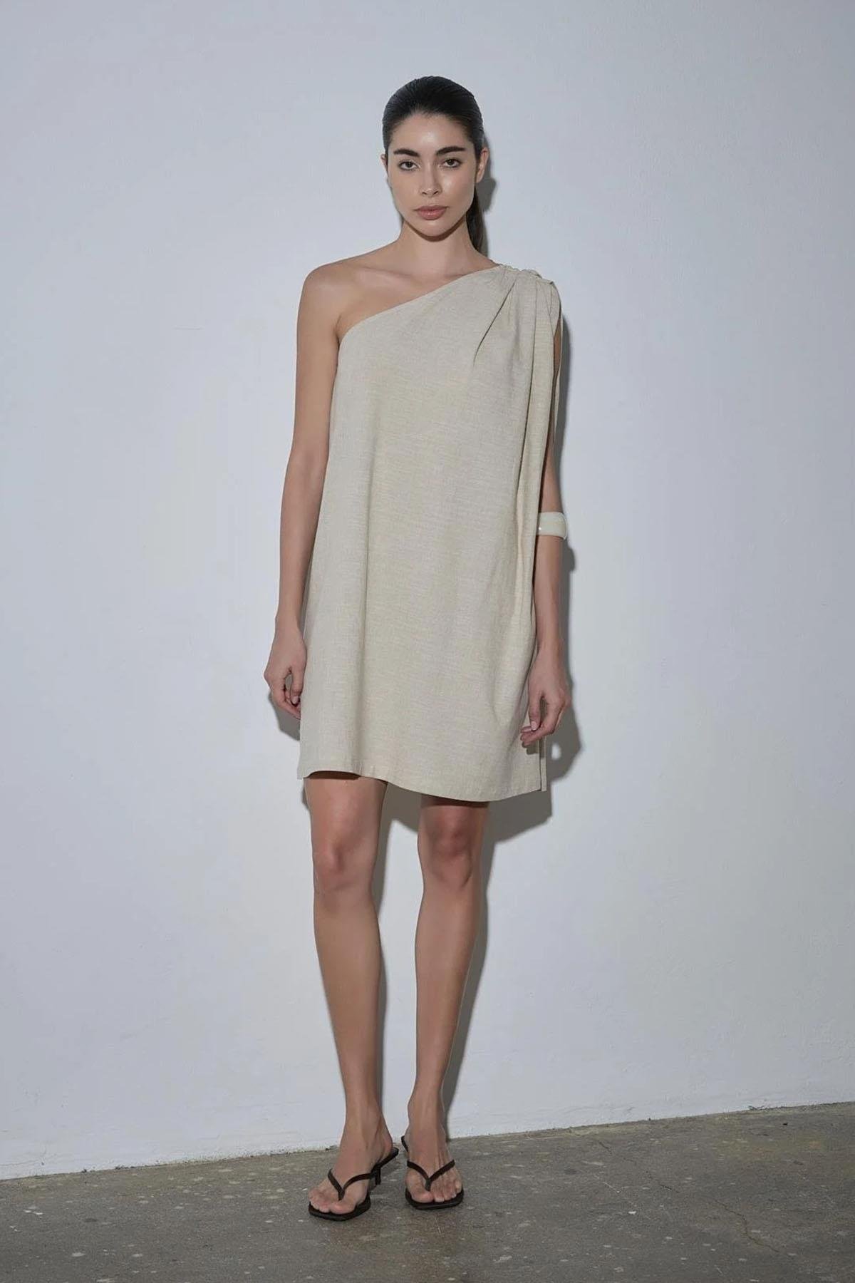 Natürel Zayden Tek Omuzlu Elbise