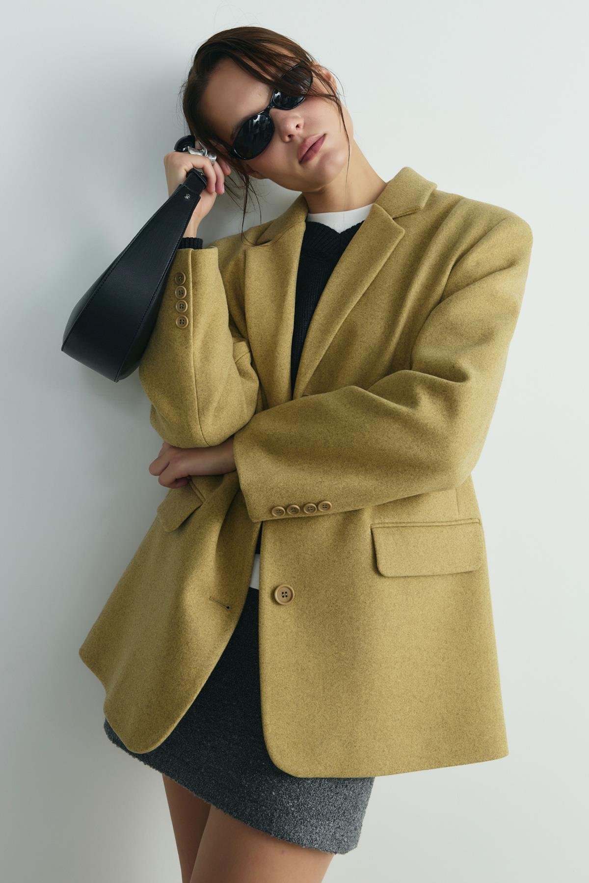 Sarı Gina Kaşe Blazer Ceket