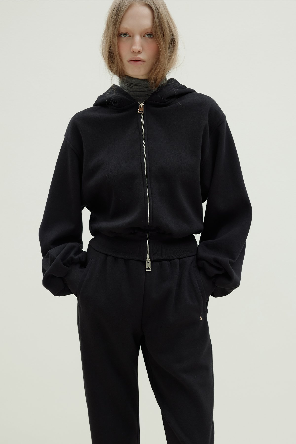 Siyah Mila Oversize Fermuarlı Hırka