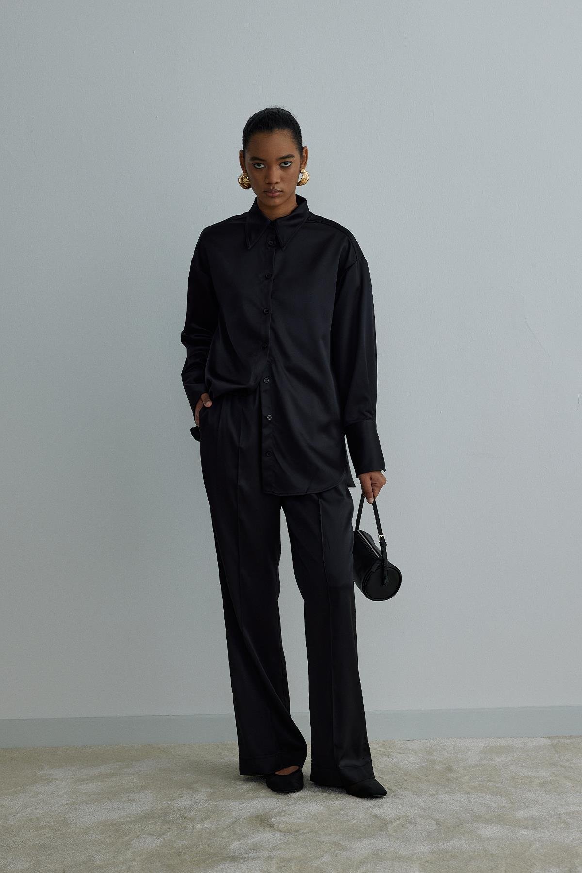Black Naomi Satin Shirt