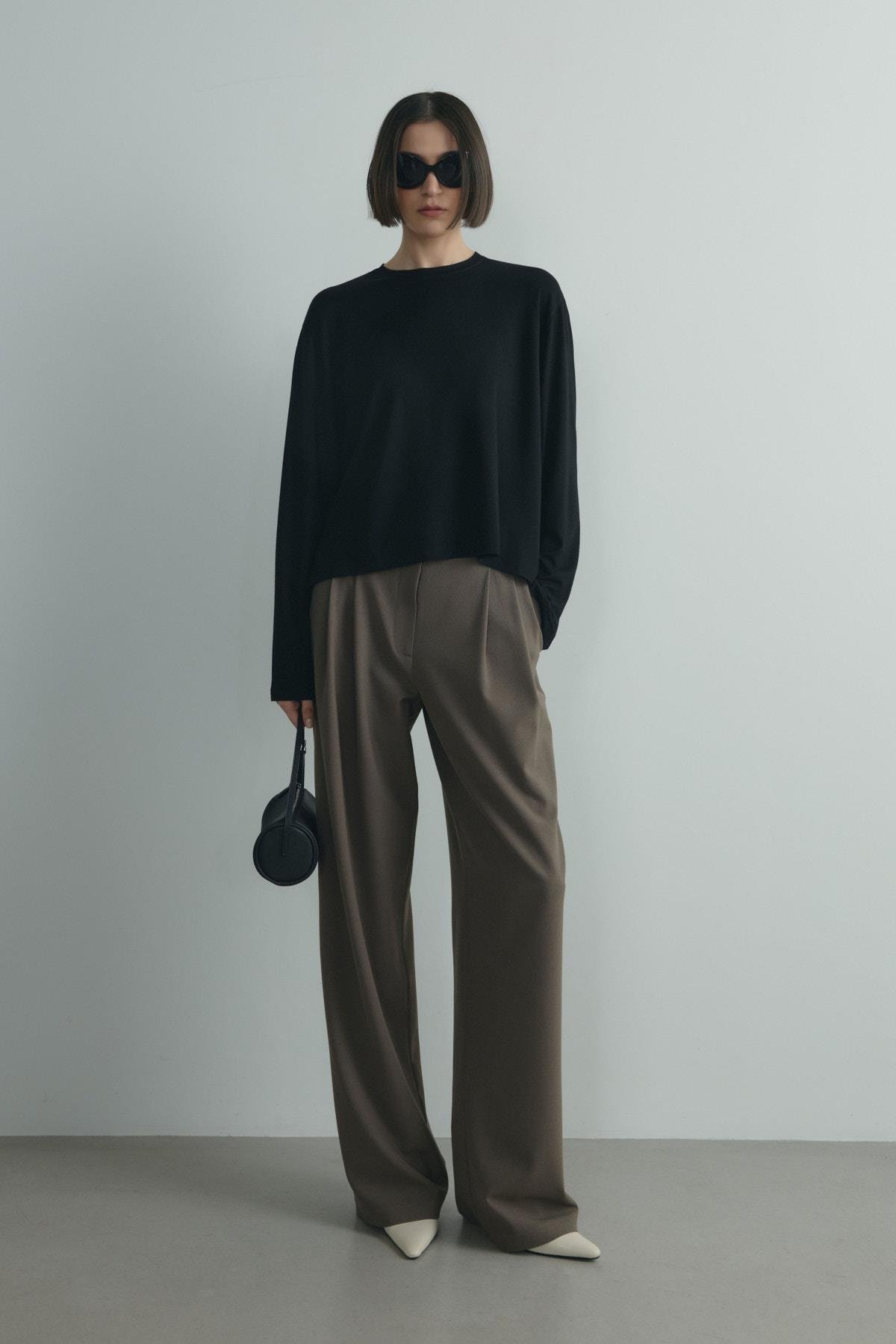 Siyah Nara Uzun Kollu Basic Tişört