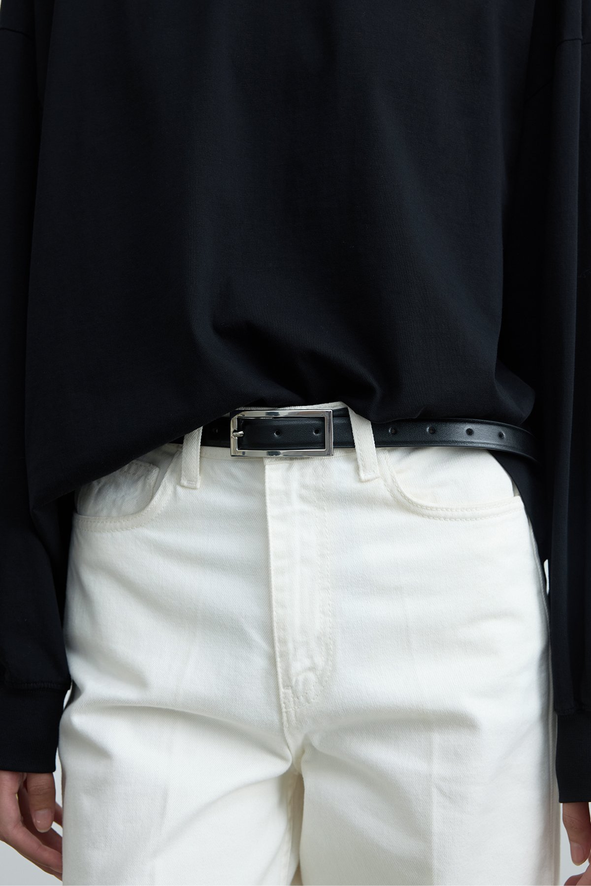 Siyah Rou Nikel Tokalı İnce Kemer