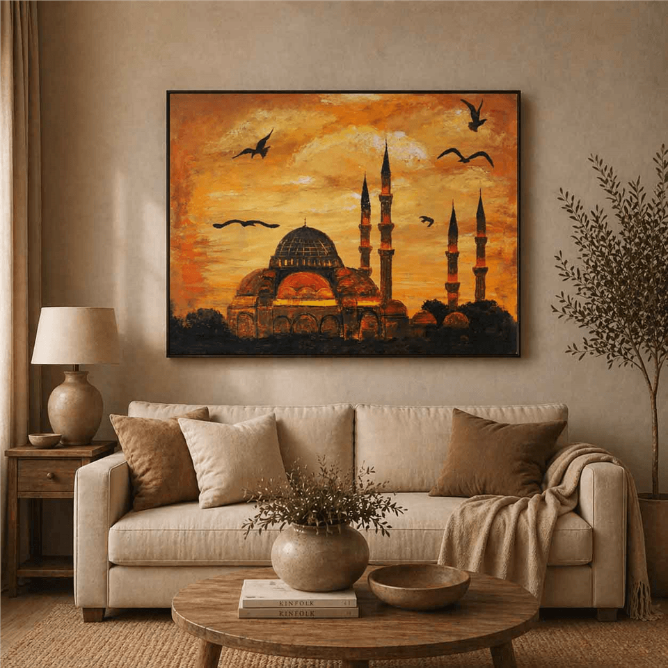 SULTAN AHMET CAMİİ VE KUŞLAR GÜN BATIMI ORİJİNAL YAĞLI BOYA TABLO ürününe, Yağlı Boya Tablolar kategorisinden hemen satın alabilirsiniz.