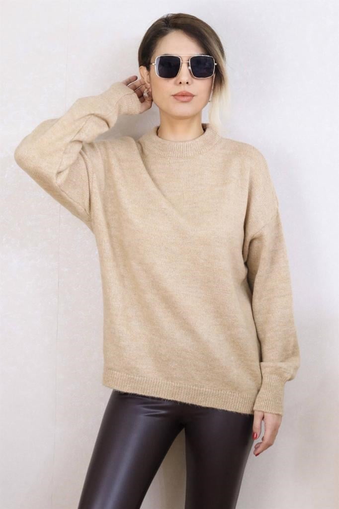 Kadın Camel Oversize Basic Kazak