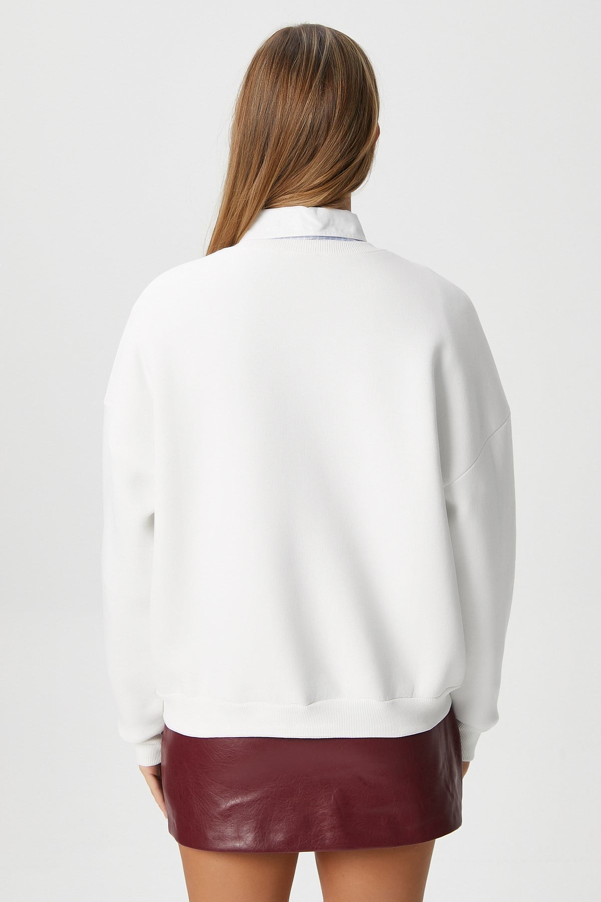 Kadın Ciao Nakışlı İçi Polarlı Leopar Ekru Oversize Seeatshirt