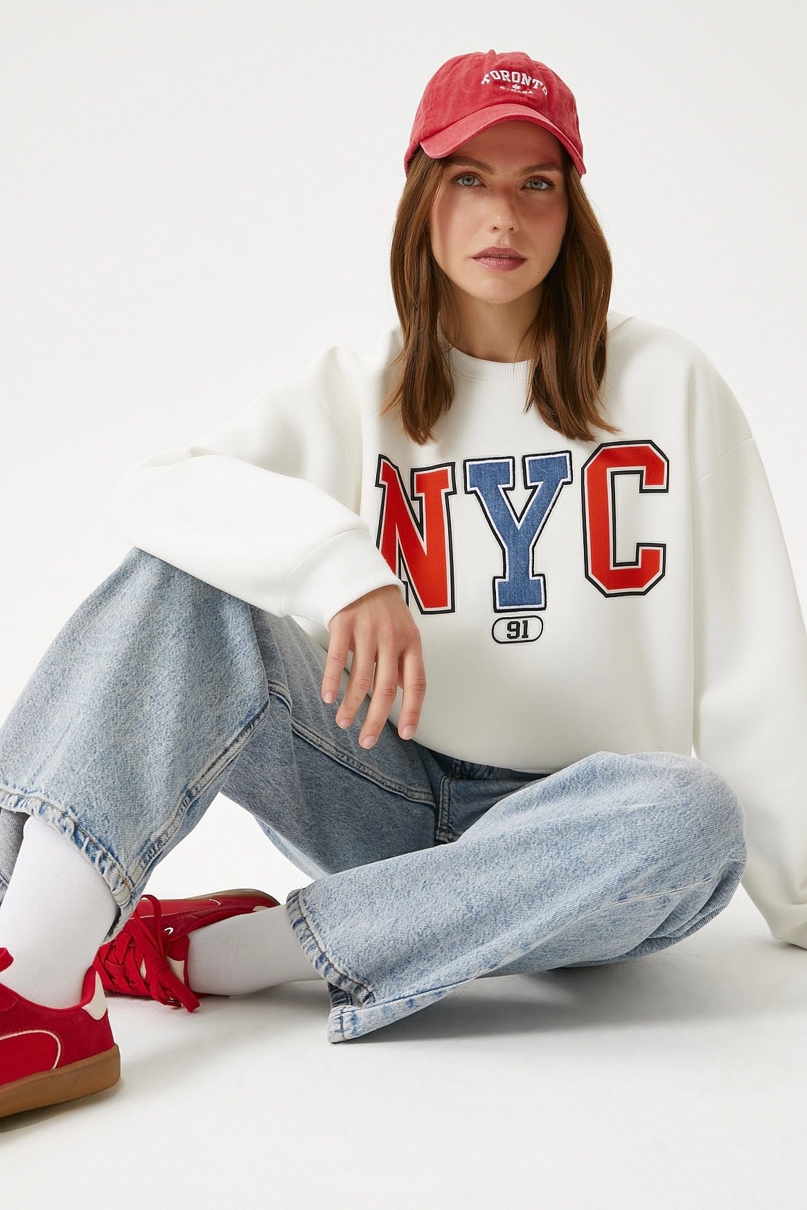 Kadın Cool Ekru Turuncu Şardonlu  Sweatshirt 