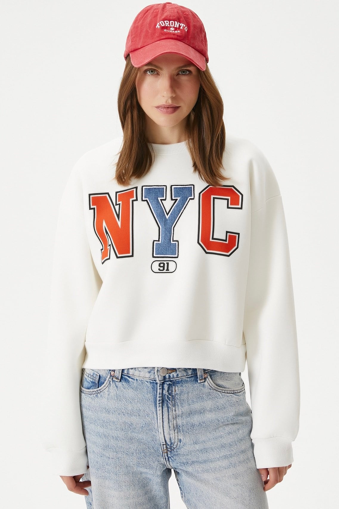 Kadın Cool Ekru Turuncu Şardonlu  Sweatshirt 