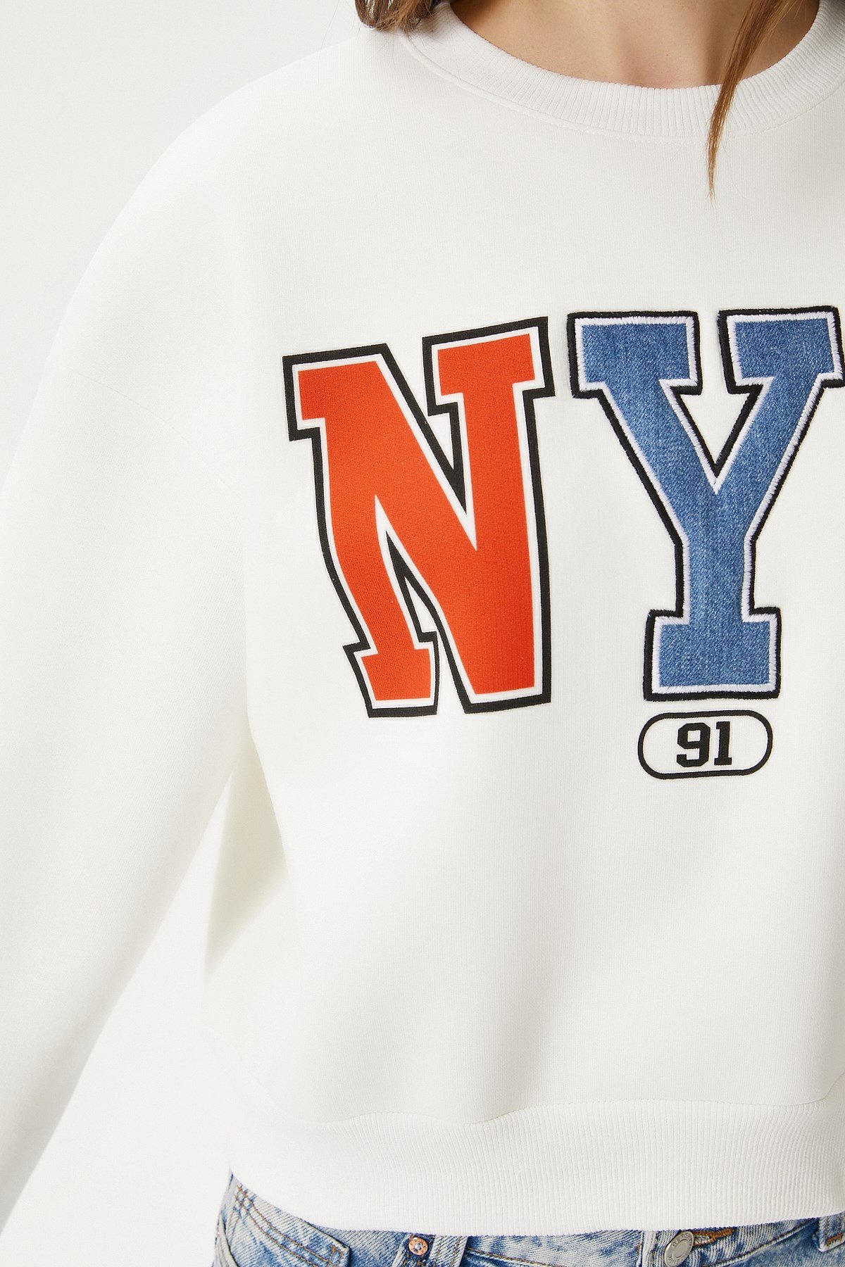 Kadın Cool Ekru Turuncu Şardonlu  Sweatshirt 