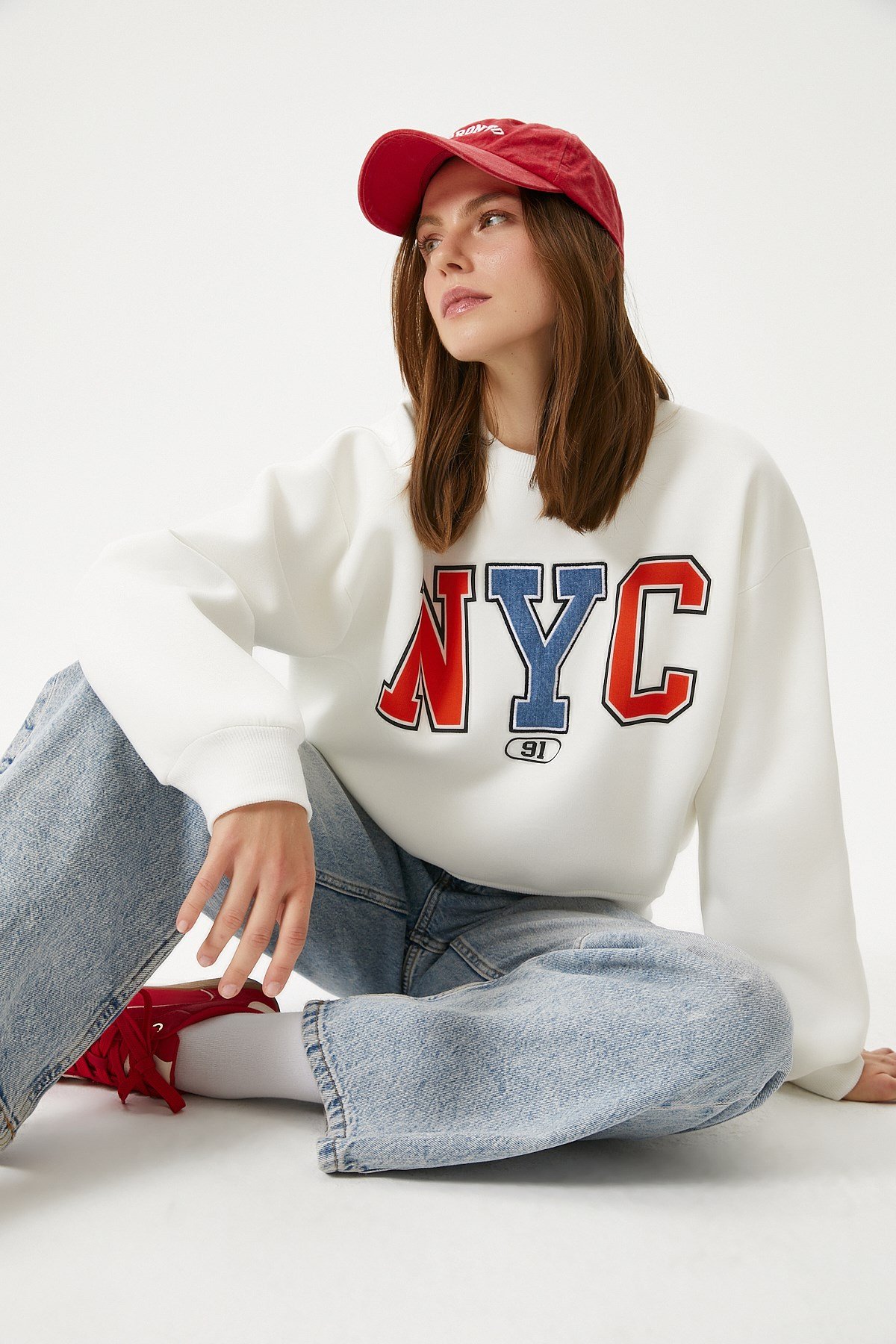 Kadın Cool Ekru Turuncu Şardonlu  Sweatshirt 
