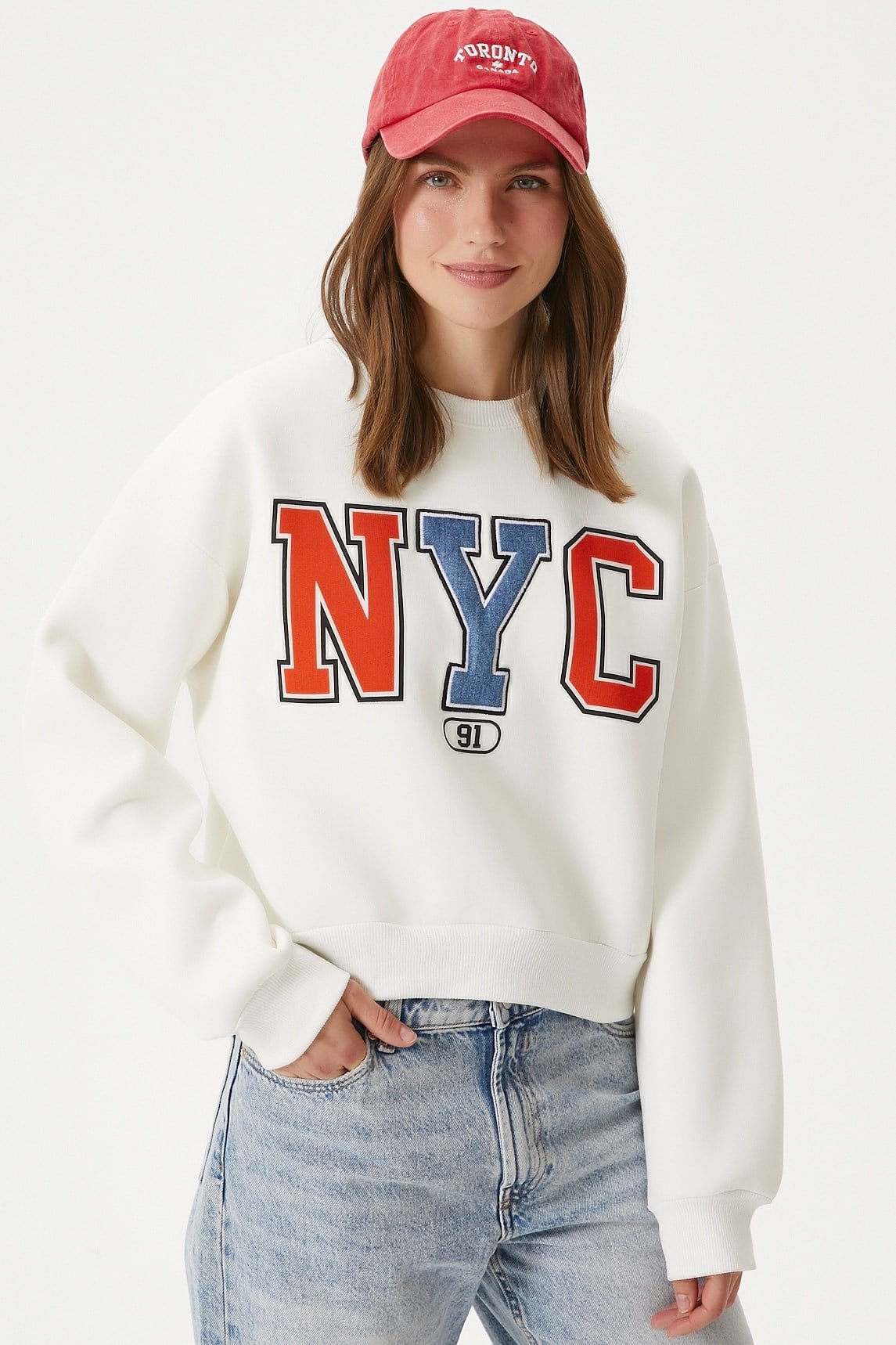 Kadın Cool Ekru Turuncu Şardonlu  Sweatshirt 