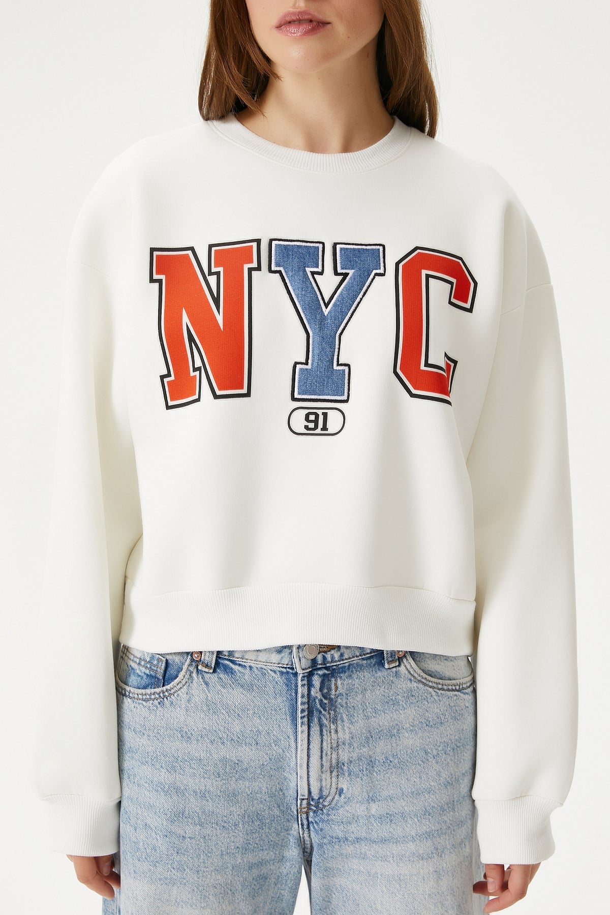 Kadın Cool Ekru Turuncu Şardonlu  Sweatshirt 