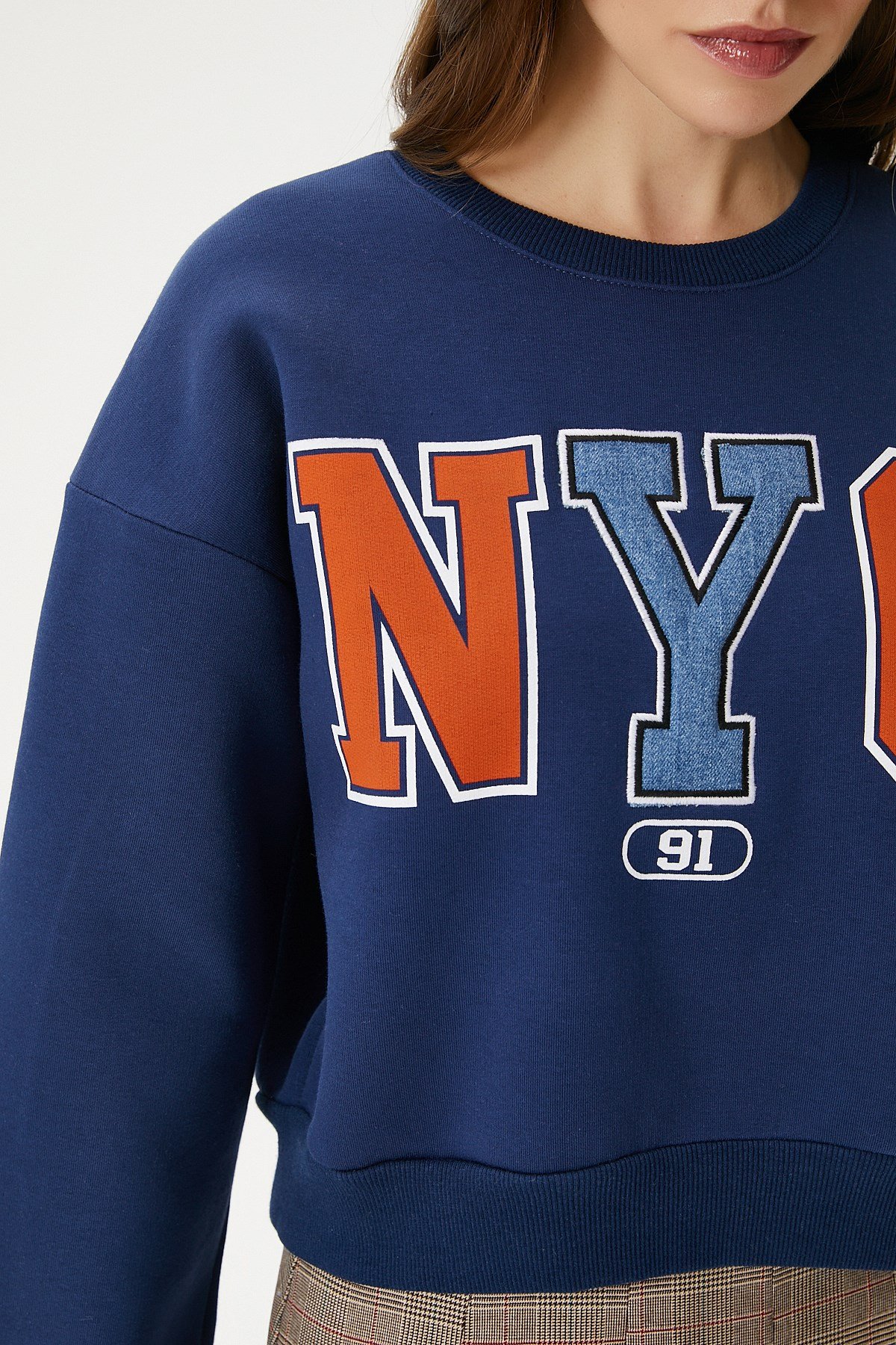 Kadın Cool Lacivert Turuncu Şardonlu  Sweatshirt 