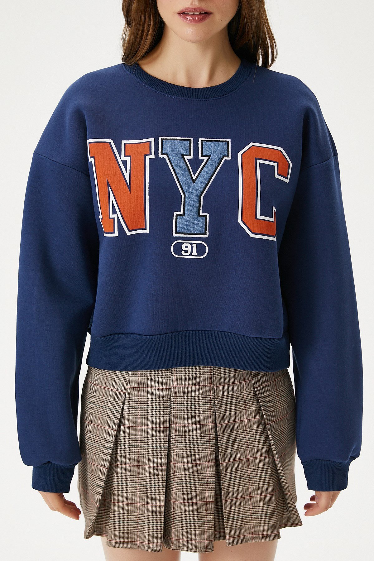 Kadın Cool Lacivert Turuncu Şardonlu  Sweatshirt 