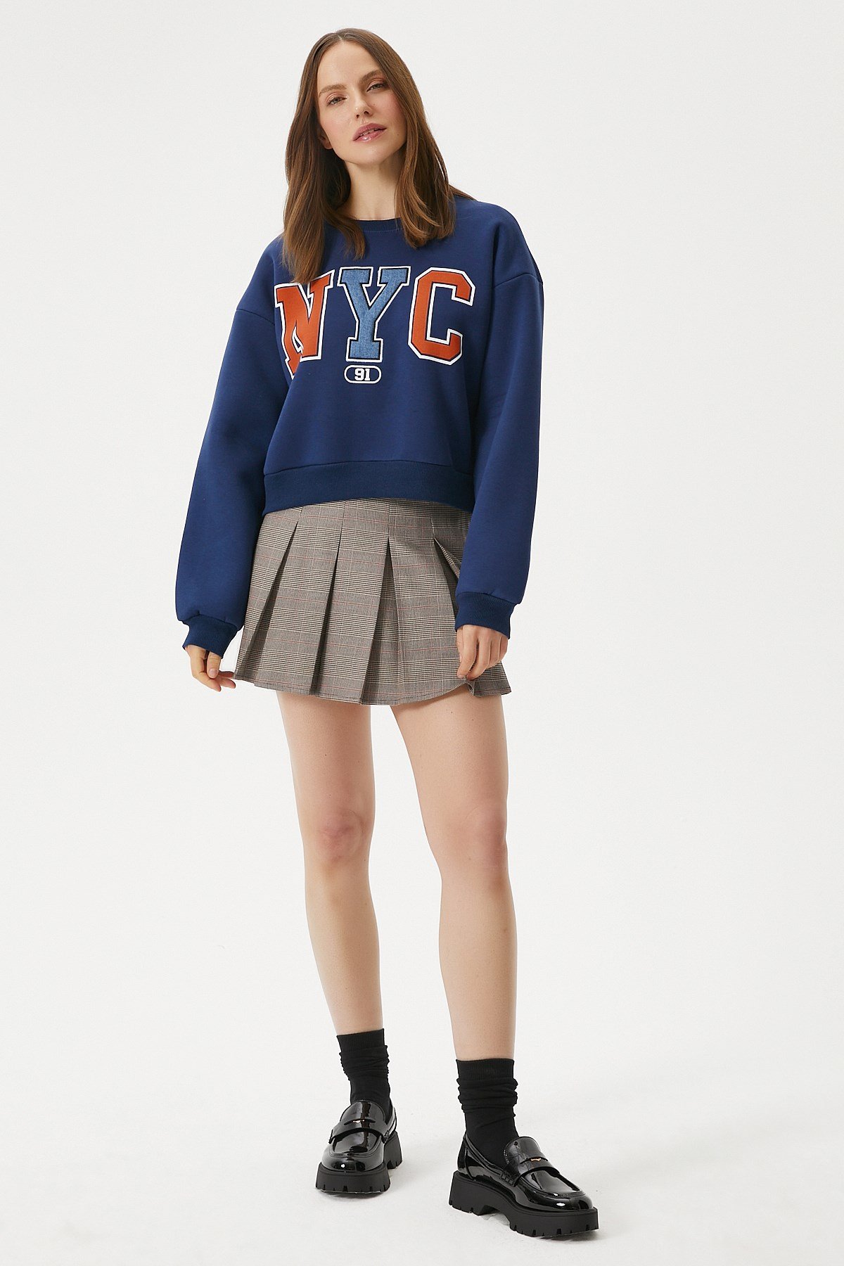 Kadın Cool Lacivert Turuncu Şardonlu  Sweatshirt 