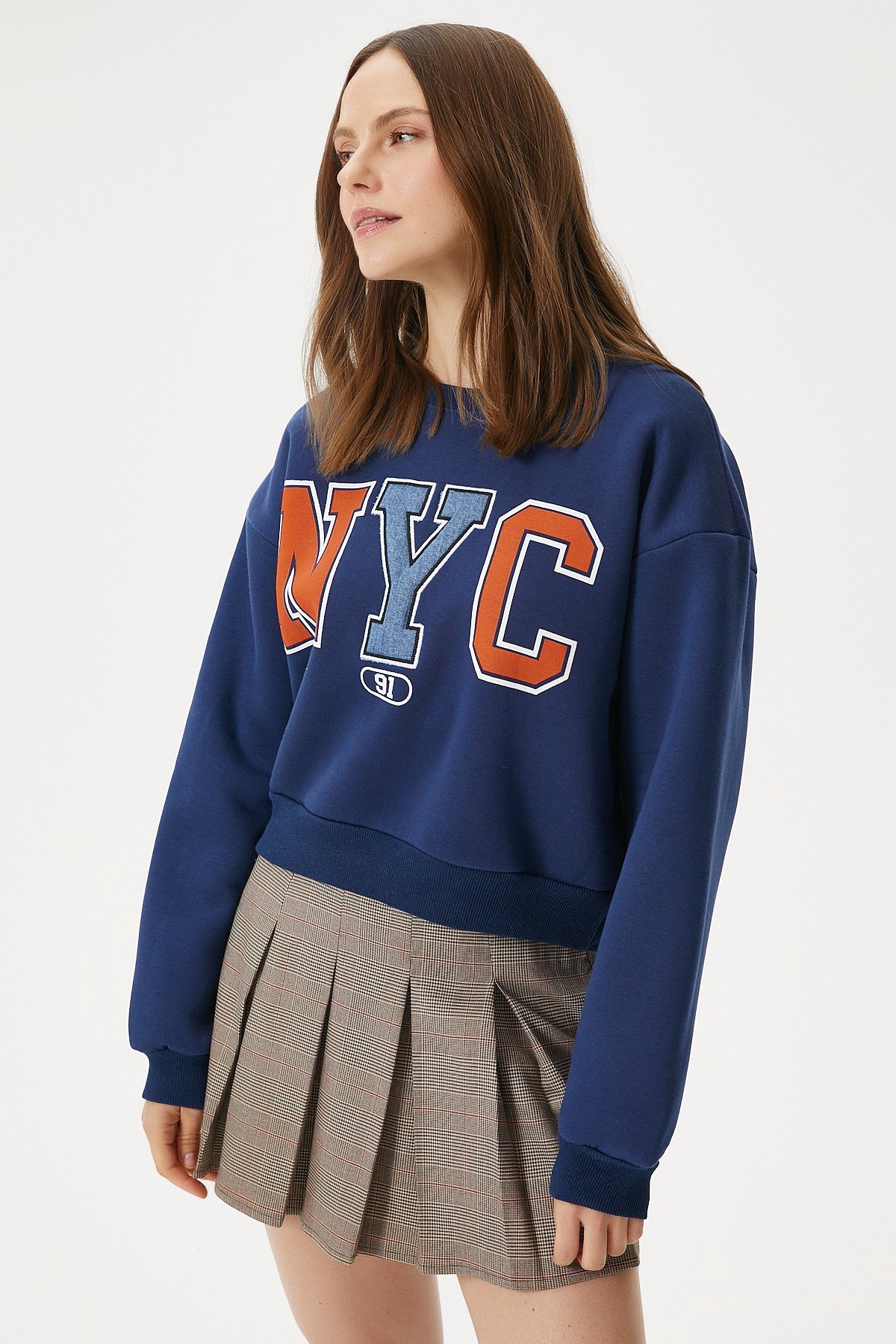 Kadın Cool Lacivert Turuncu Şardonlu  Sweatshirt 