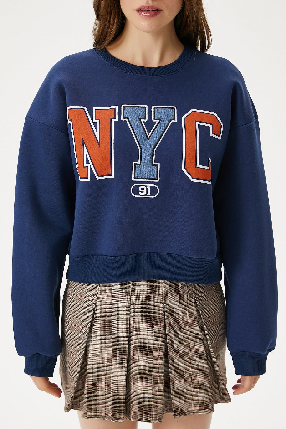Kadın Cool Lacivert Turuncu Şardonlu  Sweatshirt 