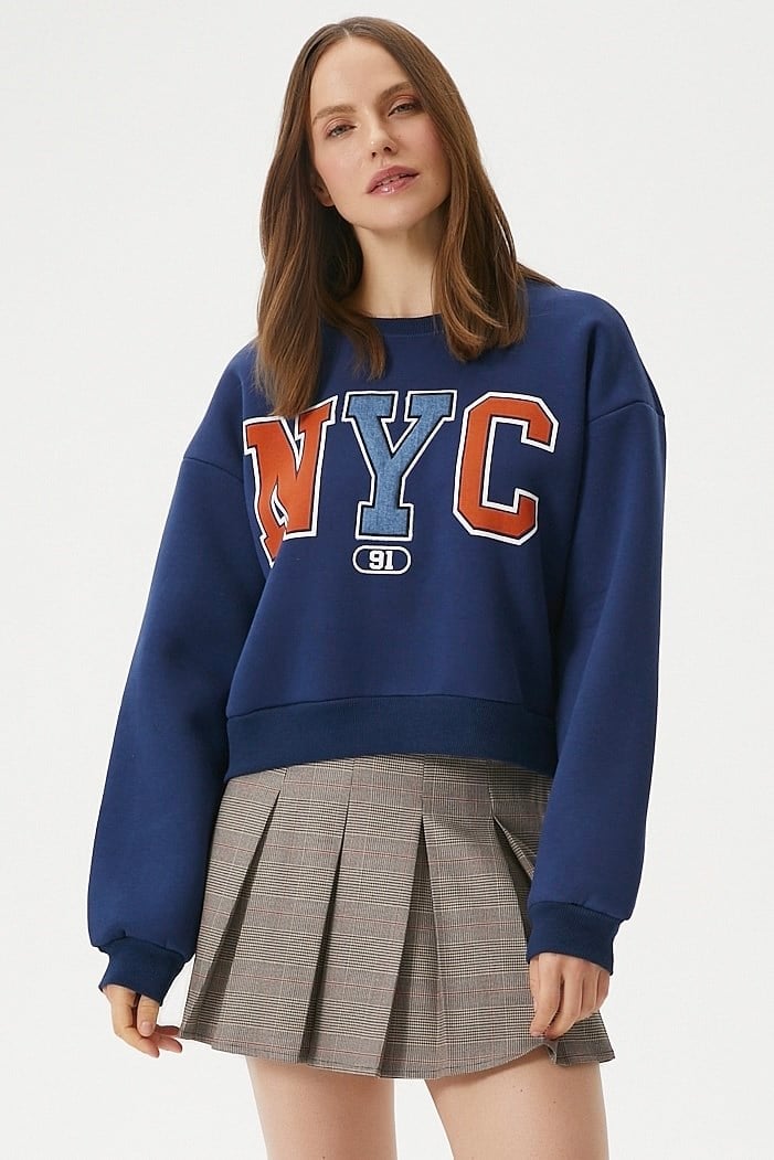 Kadın Cool Lacivert Turuncu Şardonlu  Sweatshirt 