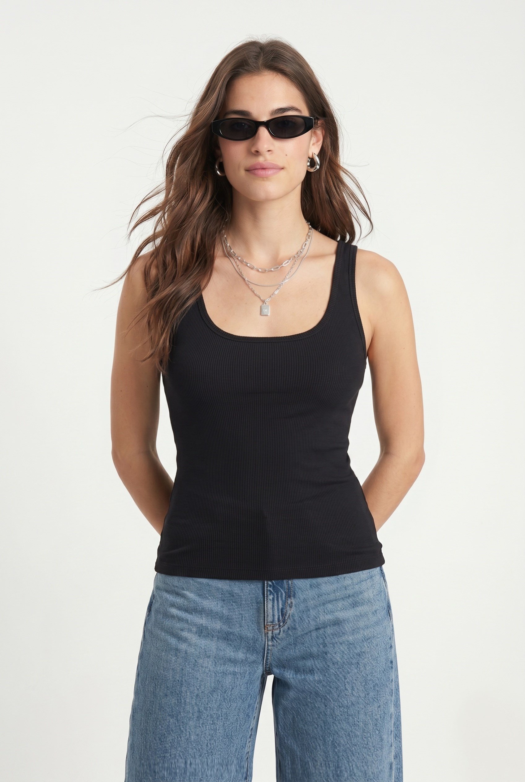 Kadın Cotton Premium 2’li Set Beyaz Siyah Pamuklu Basic Fitilli Atlet