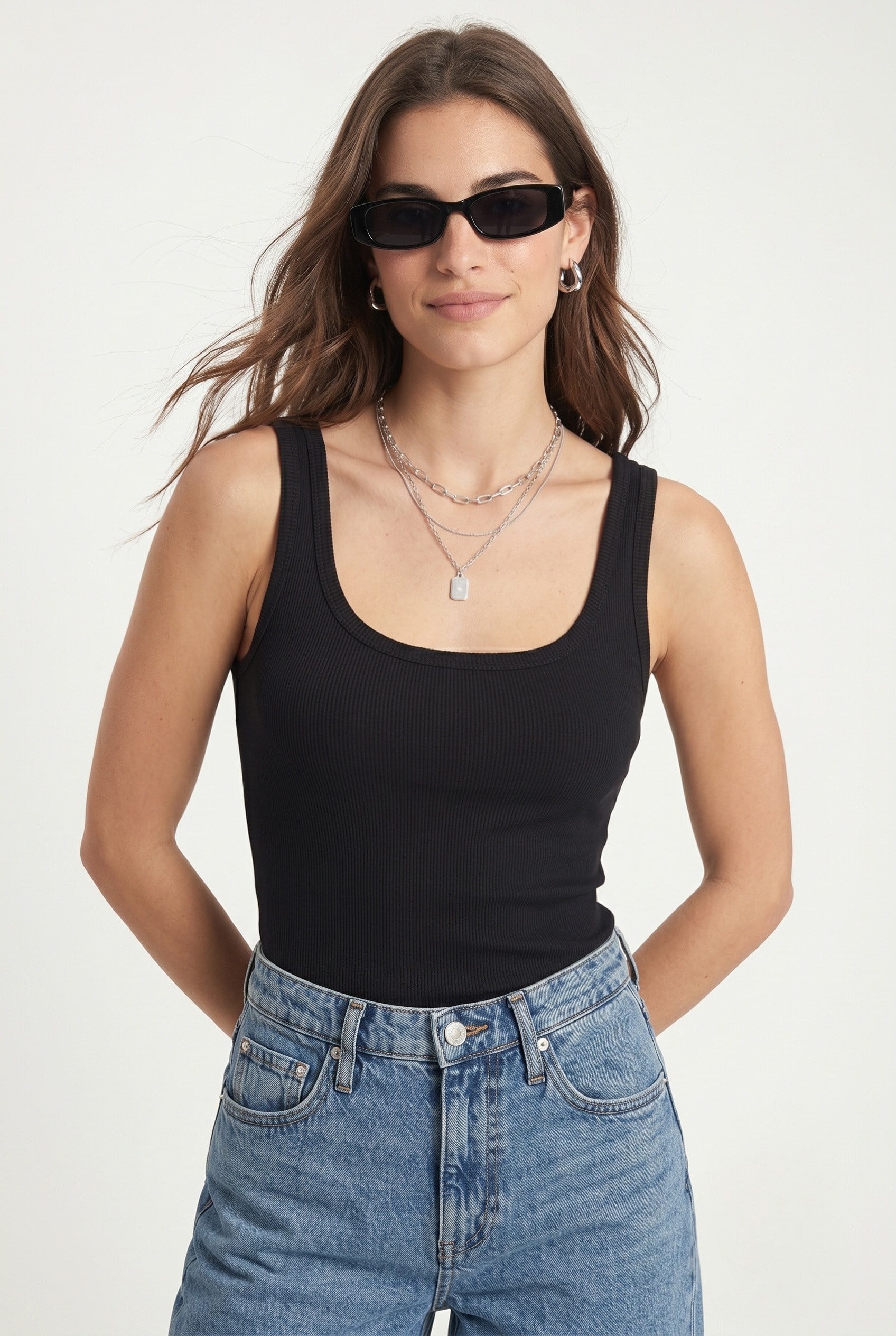 Kadın Cotton Premium 2’li Set Beyaz Siyah Pamuklu Basic Fitilli Atlet