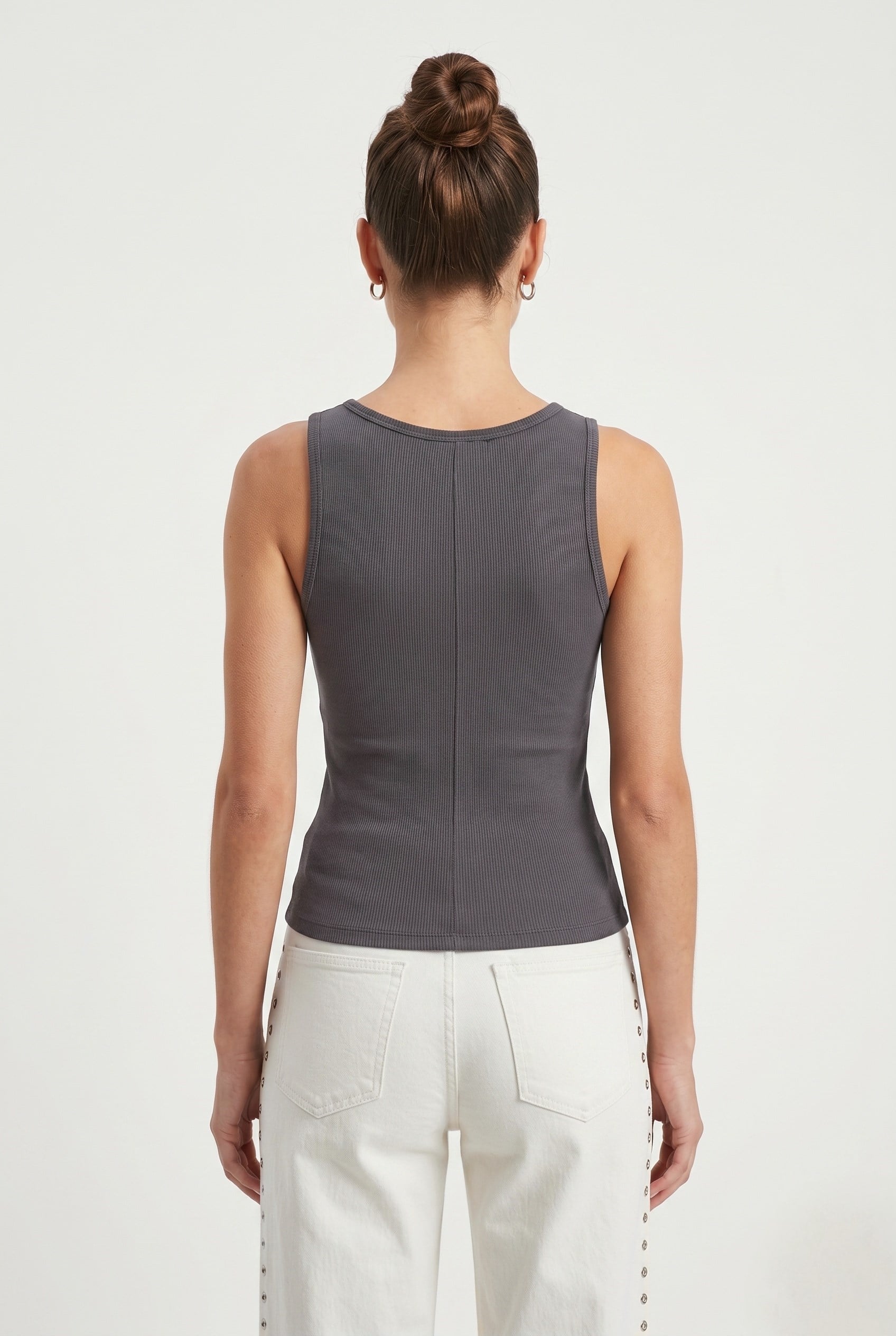 Kadın Cotton Premium Doku Antrasit Pamuklu Basic Fitilli Atlet