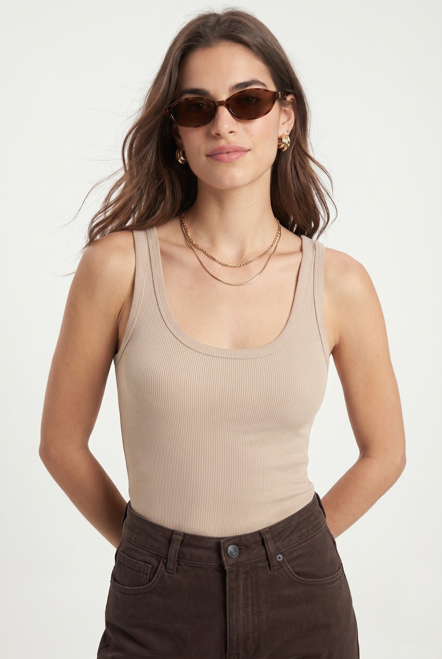 Kadın Cotton Premium Doku Bej Pamuklu Basic Fitilli Atlet