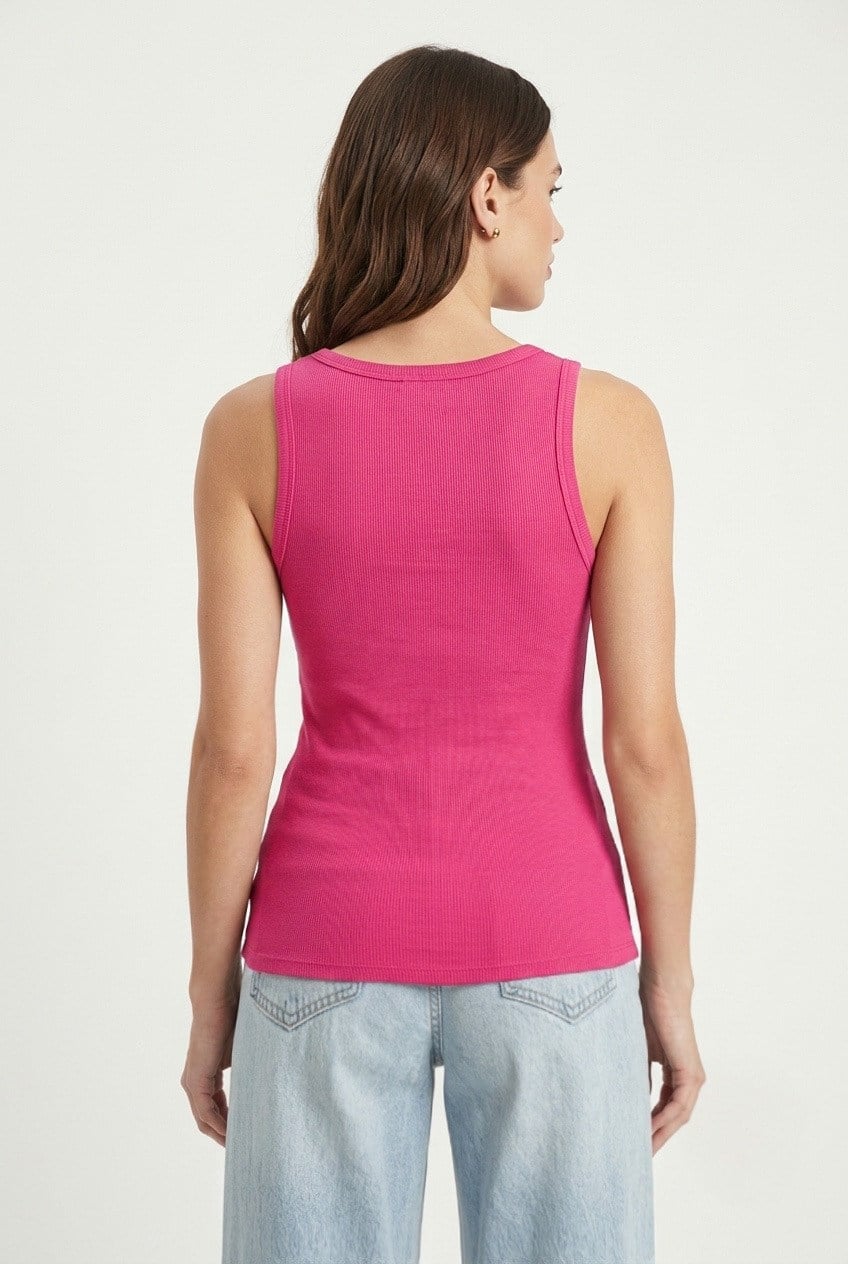 Kadın Cotton Premium Doku Fuşya Pamuklu Basic Fitilli Atlet