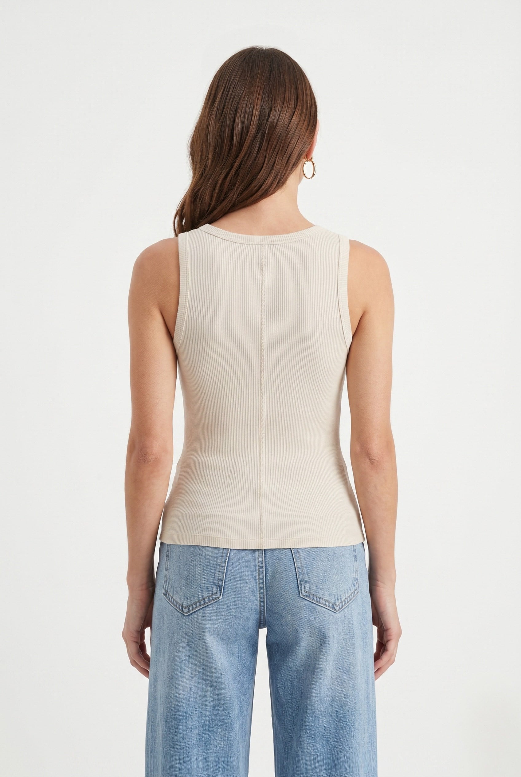 Kadın Cotton Premium Doku Krem Pamuklu Basic Fitilli Atlet