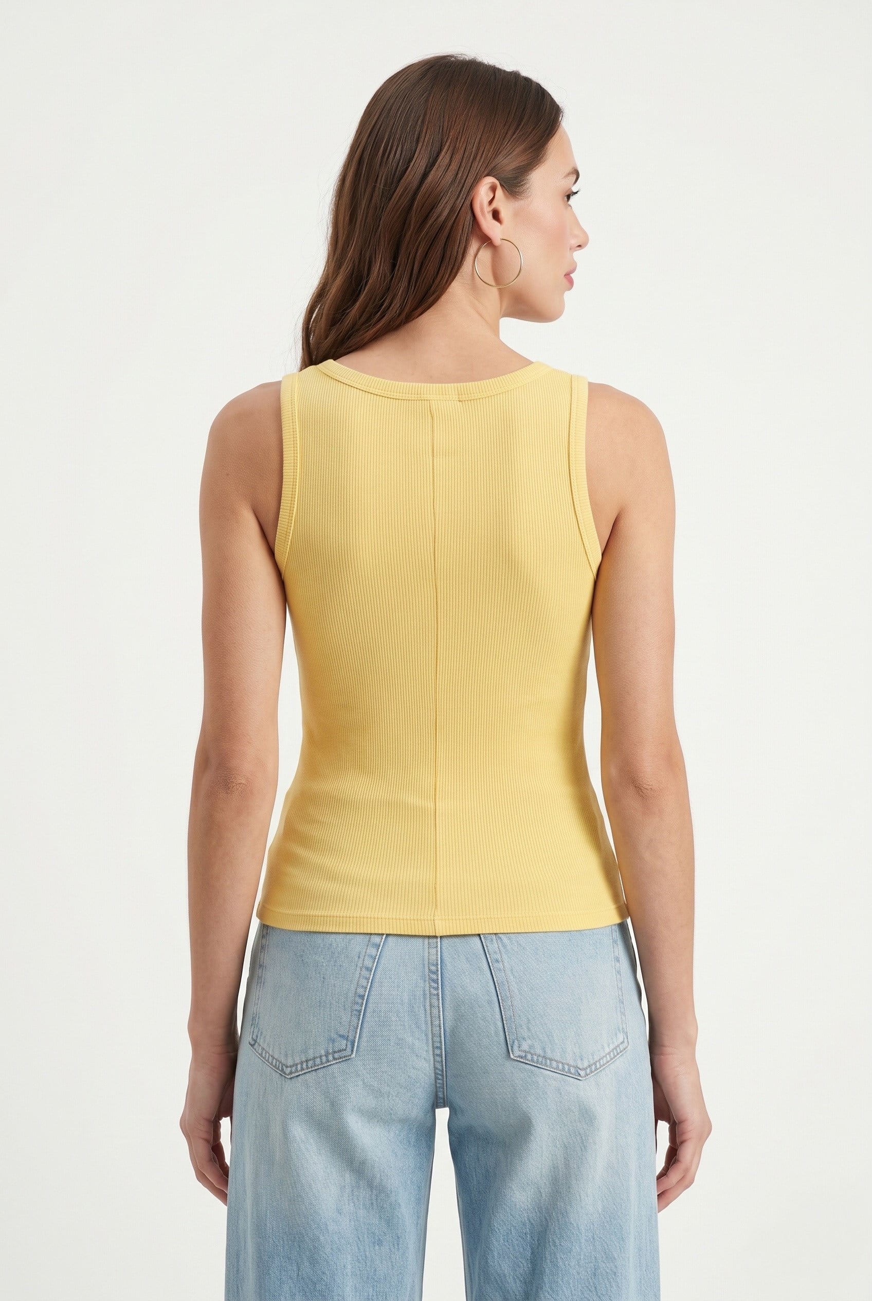 Kadın Cotton Premium Doku Sarı Pamuklu Basic Fitilli Atlet