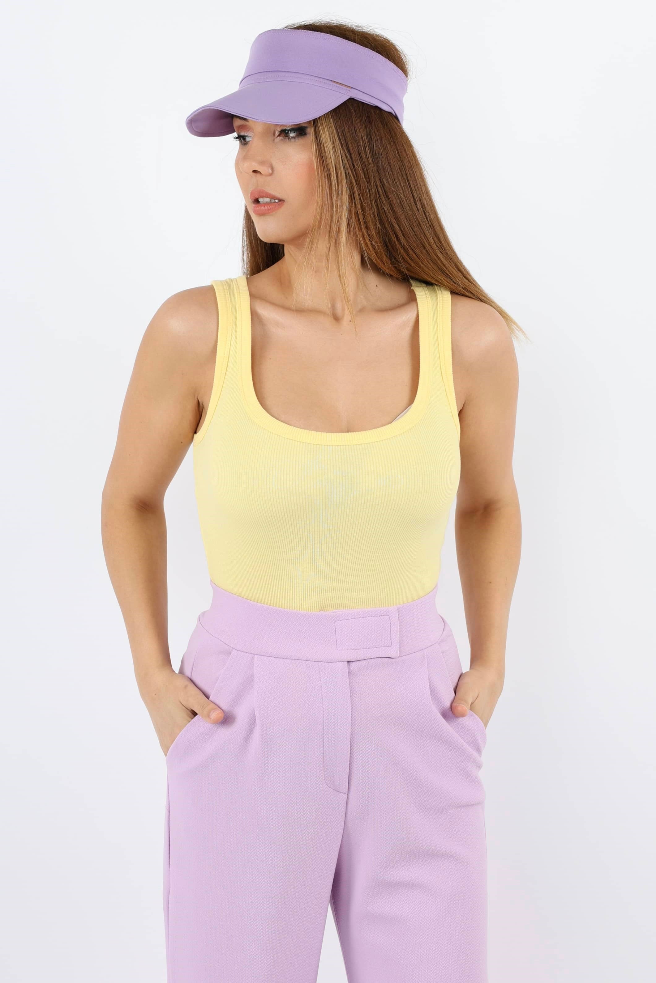 Kadın Cotton Premium Doku Sarı Pamuklu Basic Fitilli Atlet