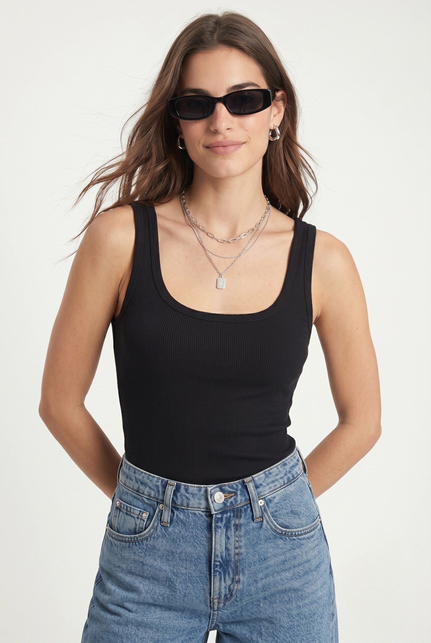 Kadın Cotton Premium Doku Siyah Pamuklu Basic Fitilli Atlet