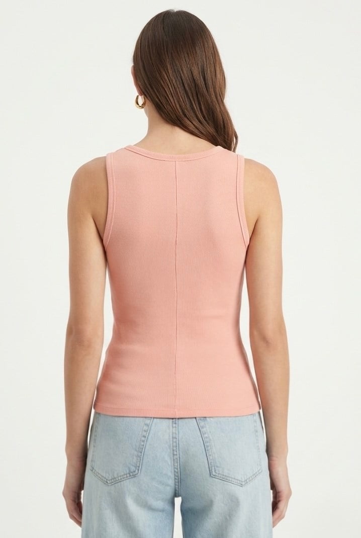 Kadın Cotton Premium Doku Somon Pamuklu Basic Fitilli Atlet