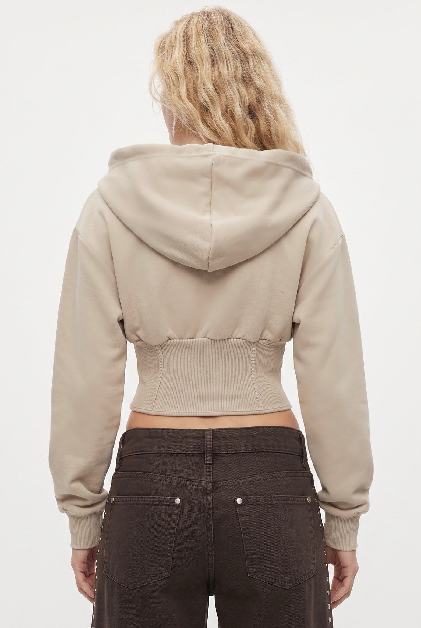 Kadın Crew Korseli Slim Kalıp Siyah Kapüşonlu Sweatshirt