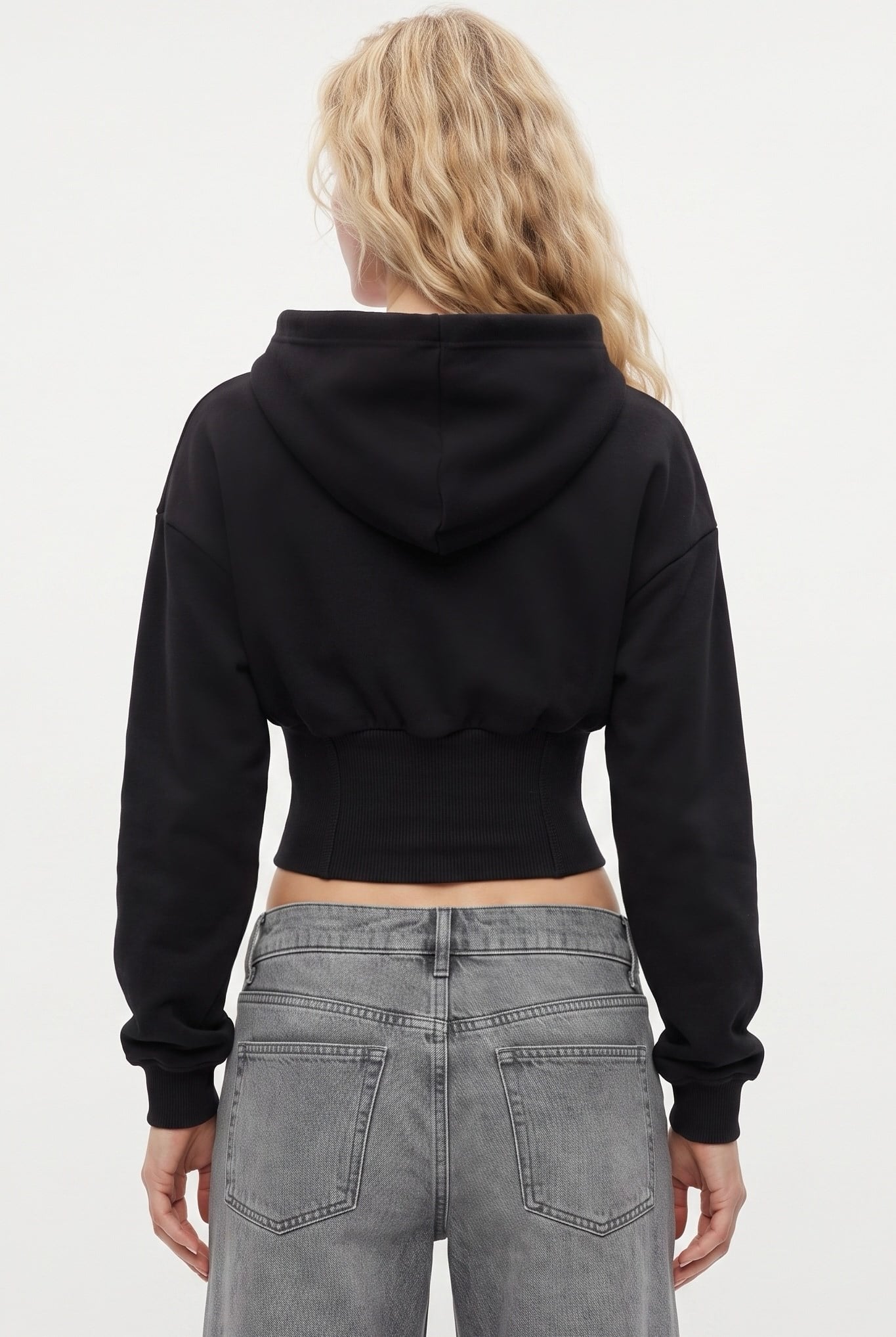 Kadın Crew Korseli Slim Kalıp Siyah Kapüşonlu Sweatshirt