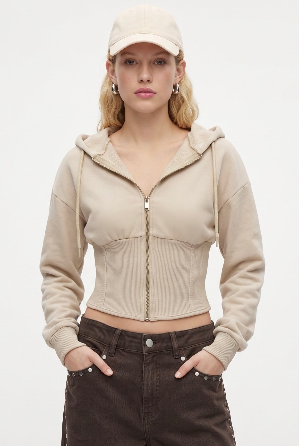 Kadın Crew Korseli Slim Kalıp Siyah Kapüşonlu Sweatshirt