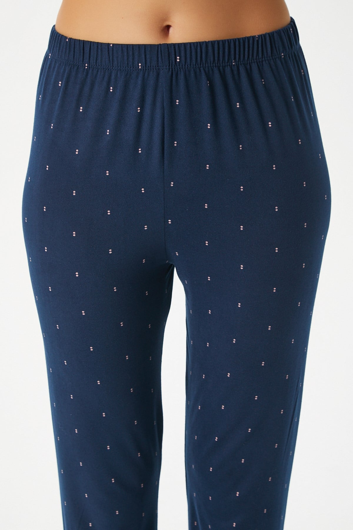 Kadın Darling Yumuşak Doku Lacivert Bisiklet Yaka Kısa Kollu Alt Üst Pijama Takımı