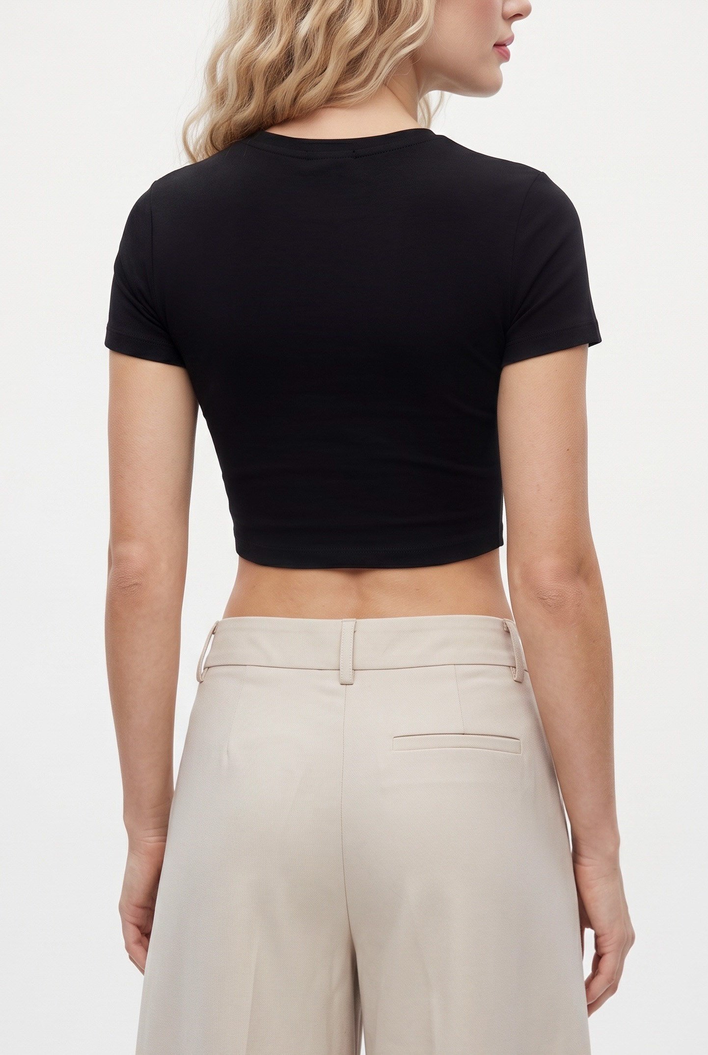 Kadın Deal Lux Touch Yumuşak Doku Crop Siyah Bluz