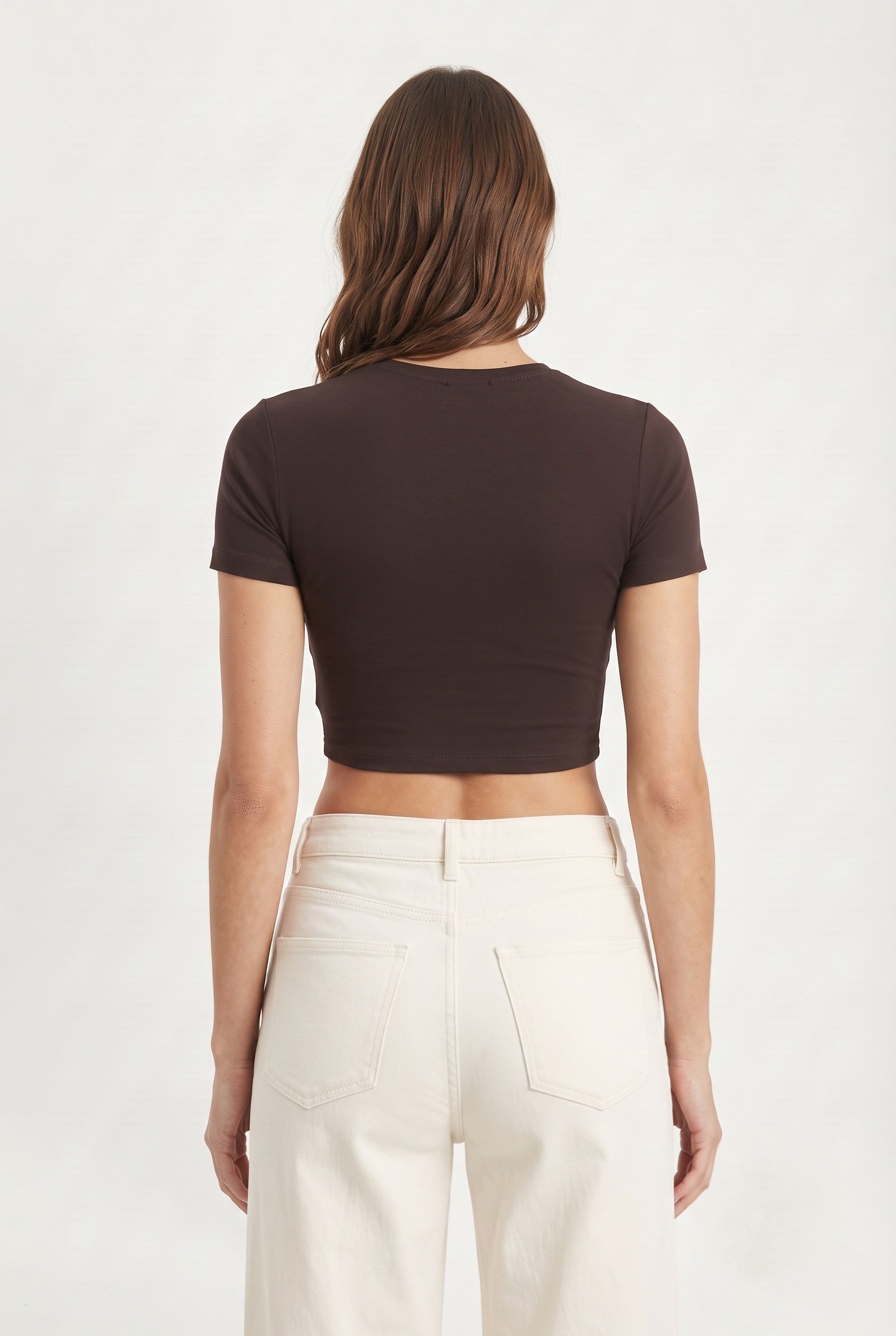 Kadın Deal Lux Touch Yumuşak Doku Crop Kahve Bluz