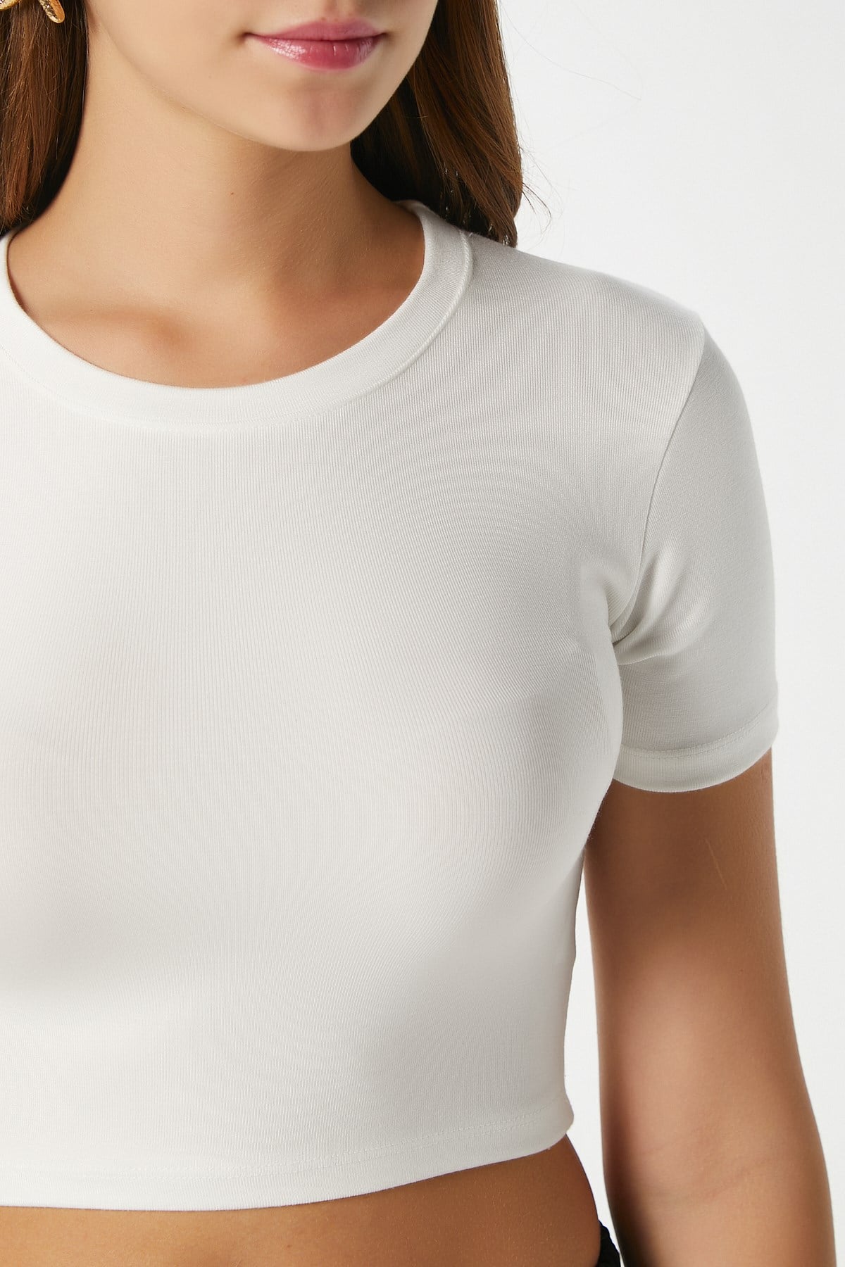 Kadın Deal Lux Touch Yumuşak Doku Crop Beyaz Bluz