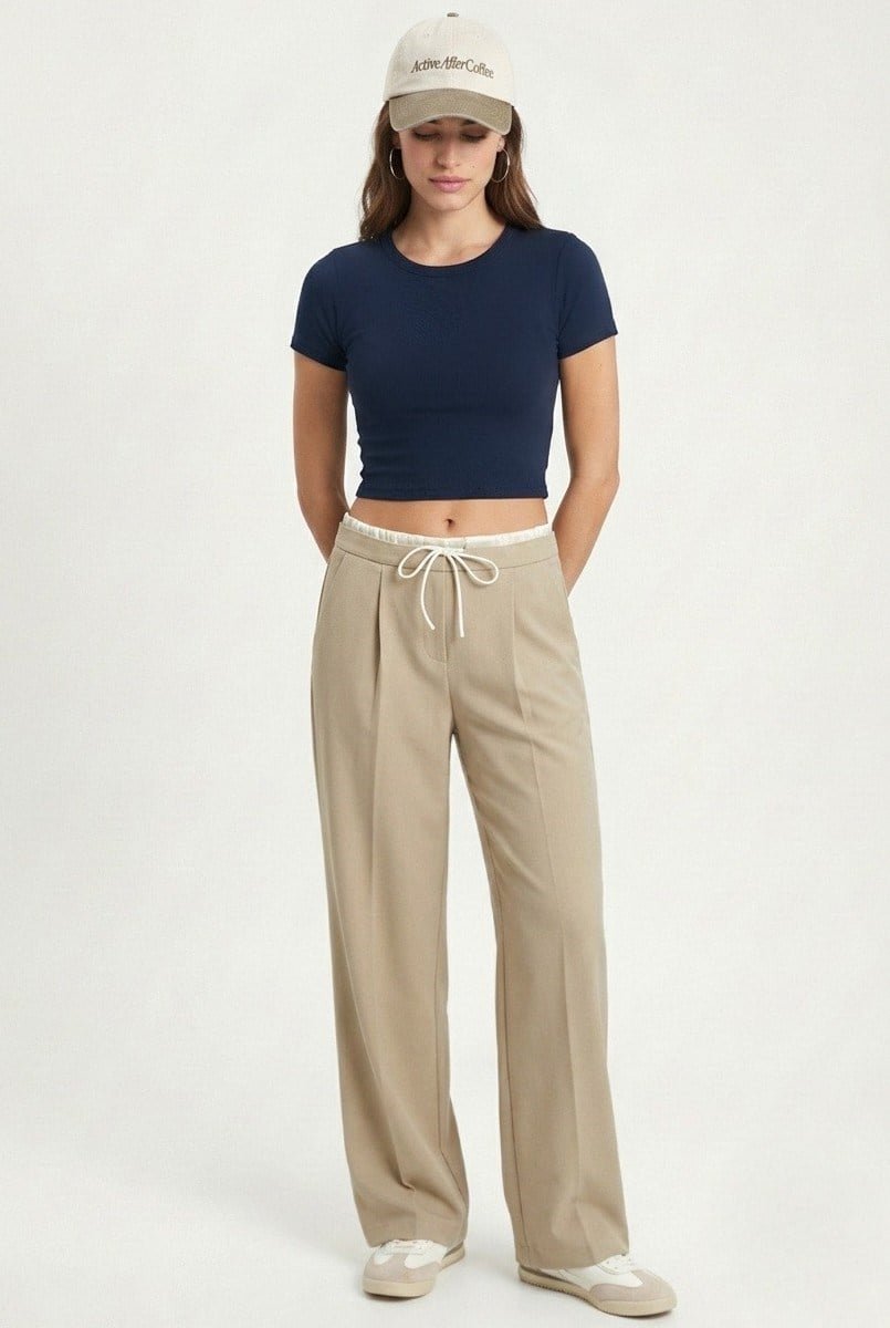 Kadın Deal Lux Touch Yumuşak Doku Crop Lacivert Bluz