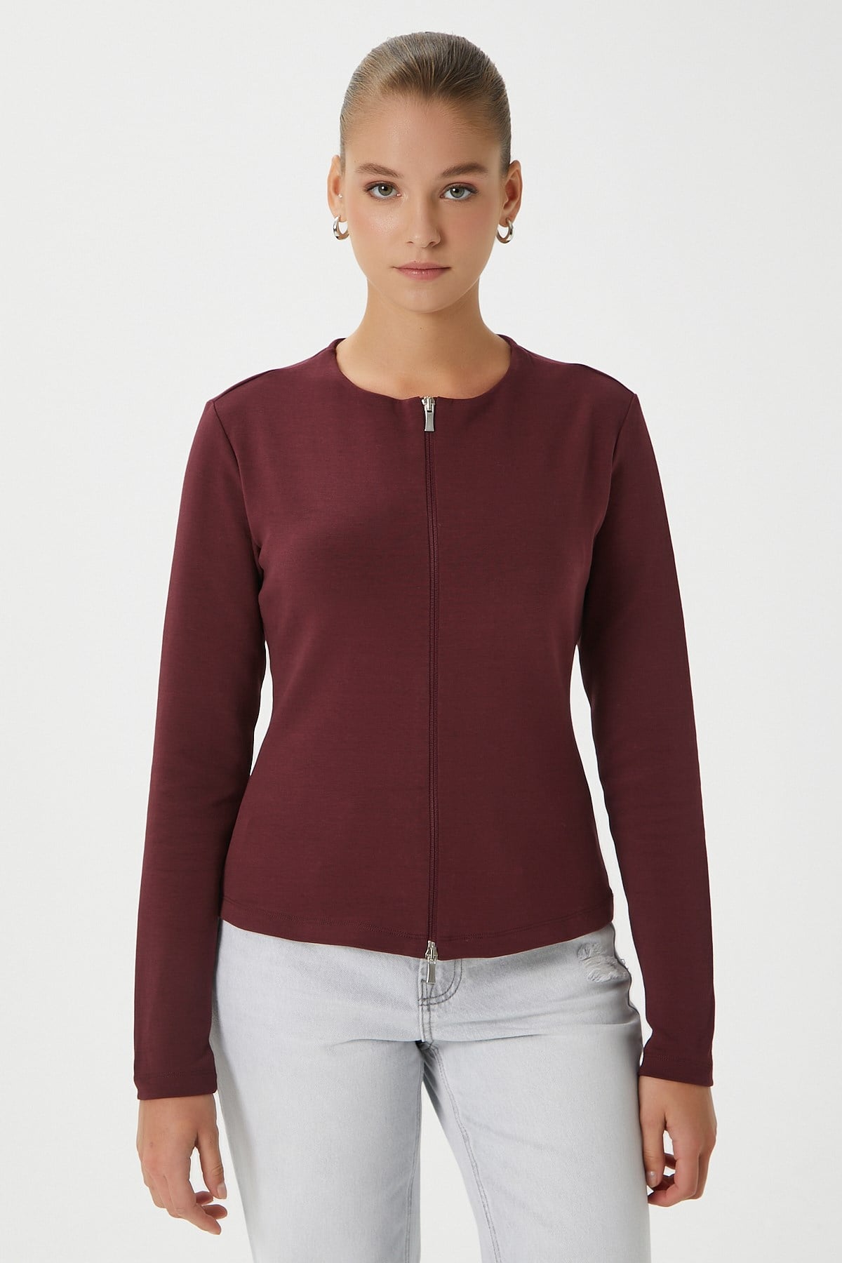 Kadın Dean Premium Çift Taraf Fermuarlı Bordo Bluz