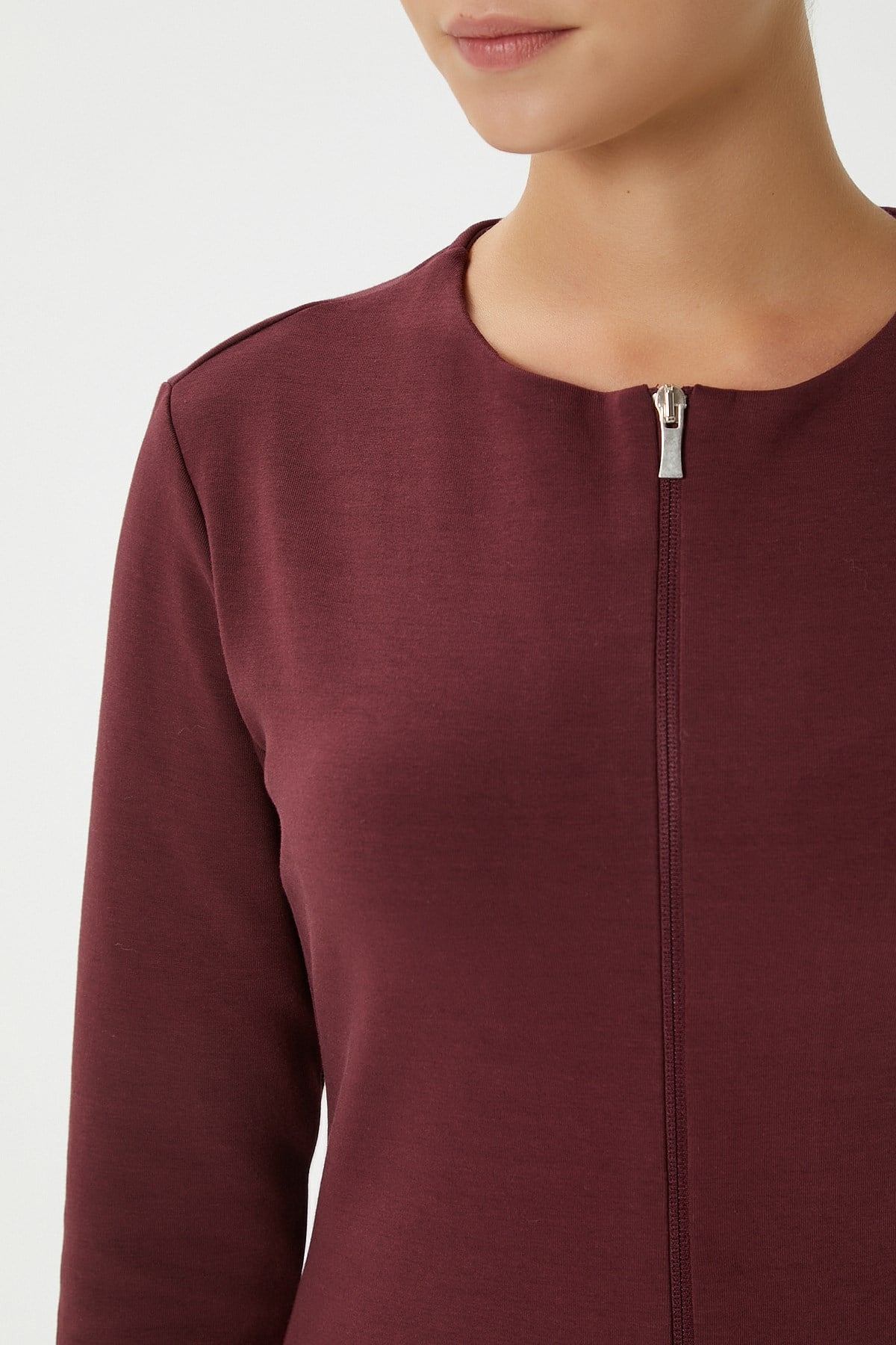 Kadın Dean Premium Çift Taraf Fermuarlı Bordo Bluz