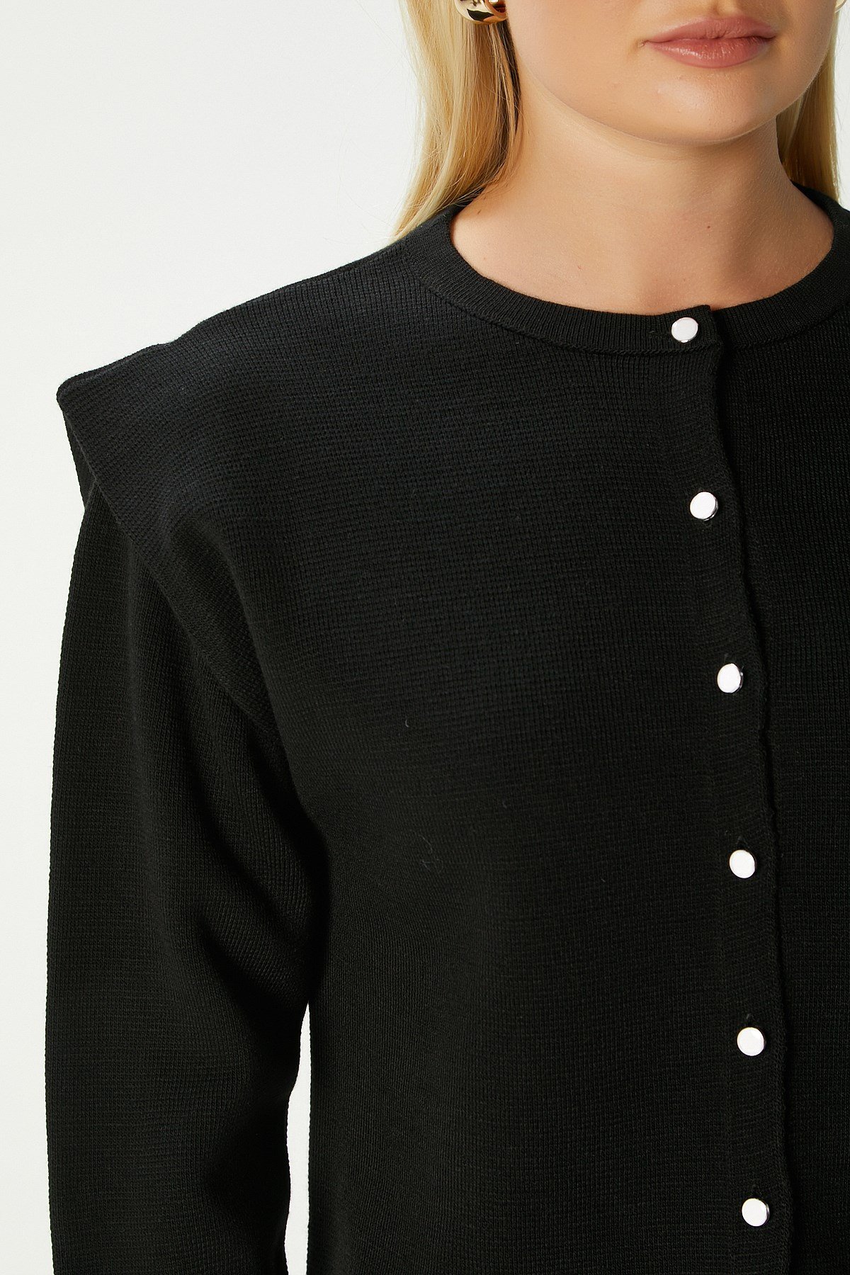 Kadın Diana Siyah Omuz Detaylı Triko Hırka