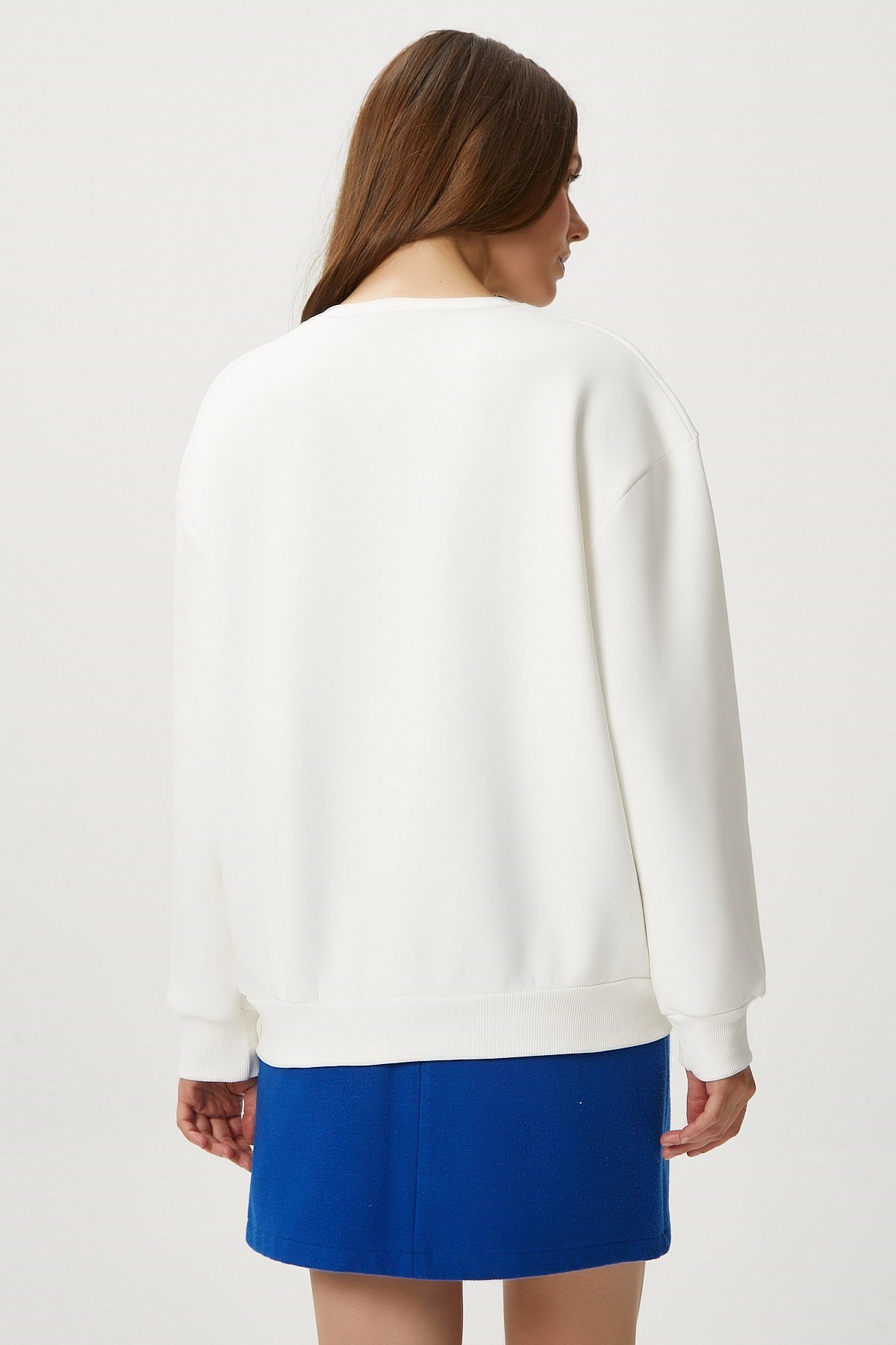 Kadın Dress Nakışlı Ekru Mavi Sweatshirt