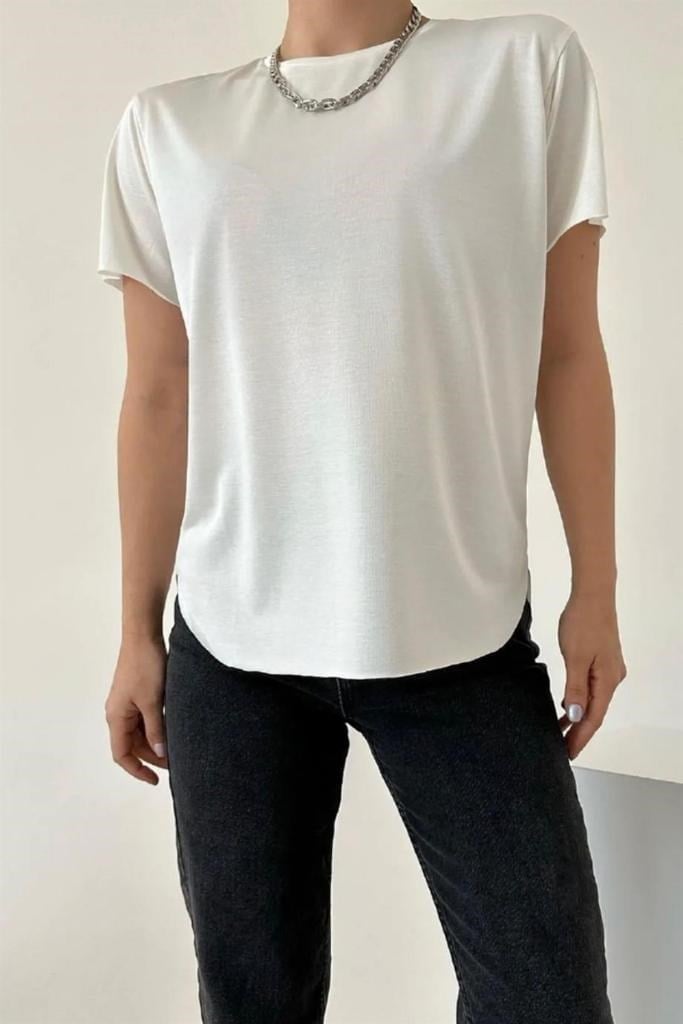 Kadın Ekru %100 Modal Lazerkesim T-Shirt