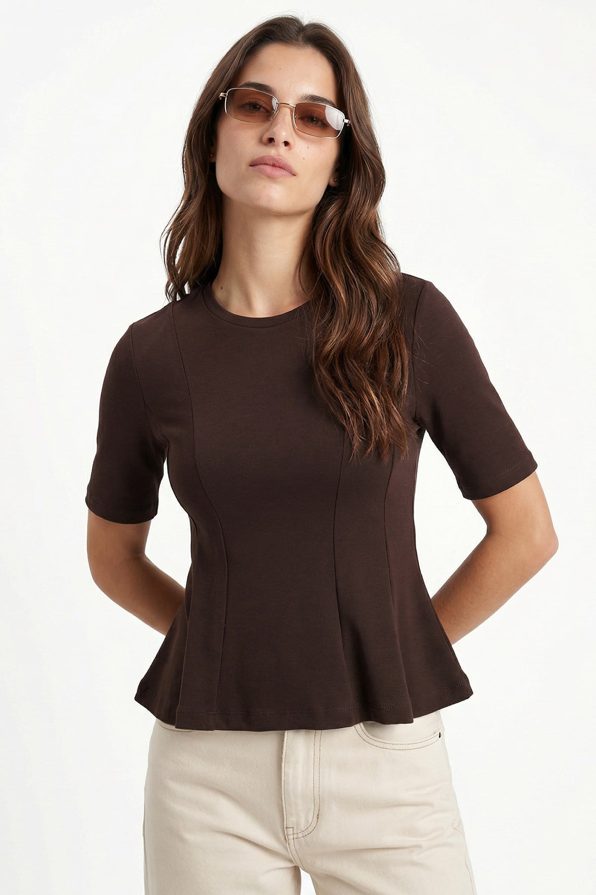 Kadın Ella Kahverengi Peplum Bluz 