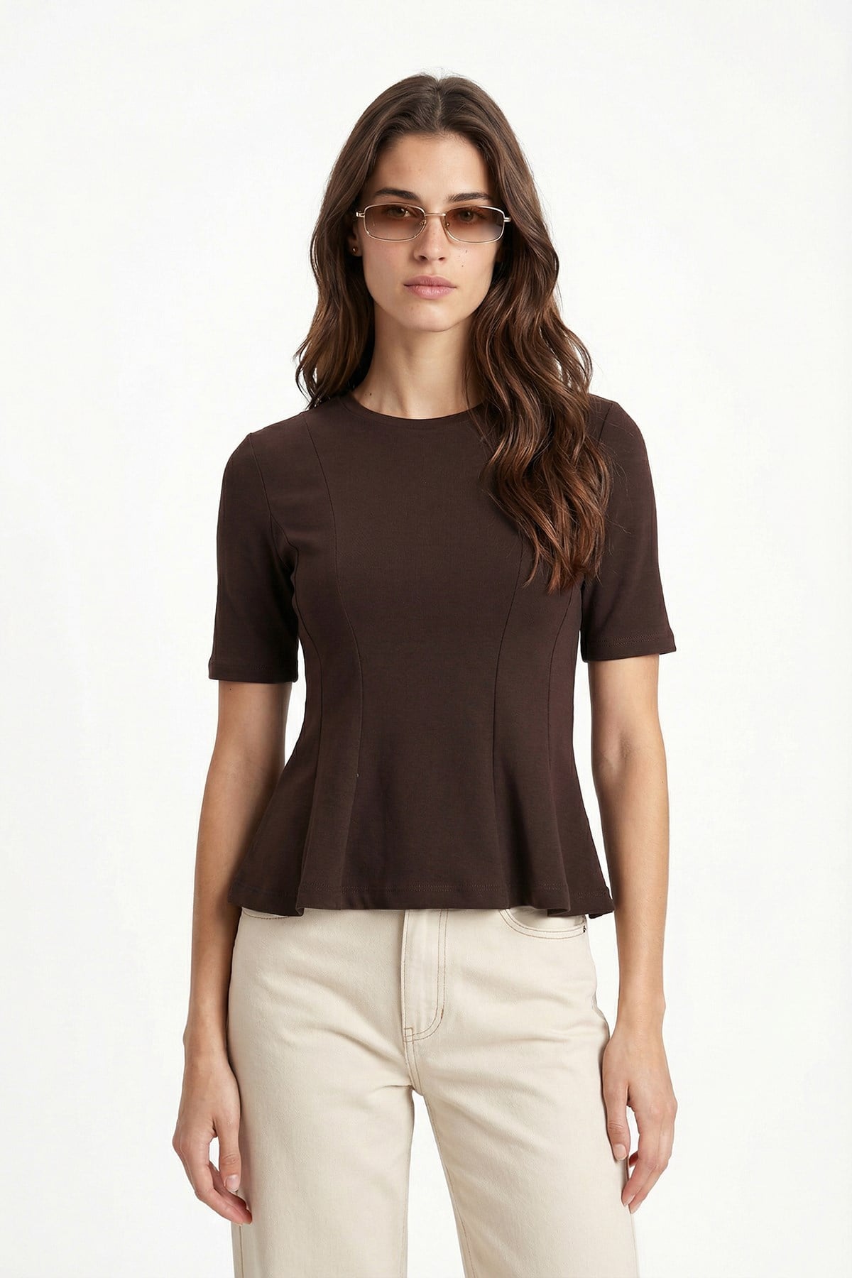 Kadın Ella Kahverengi Peplum Bluz 