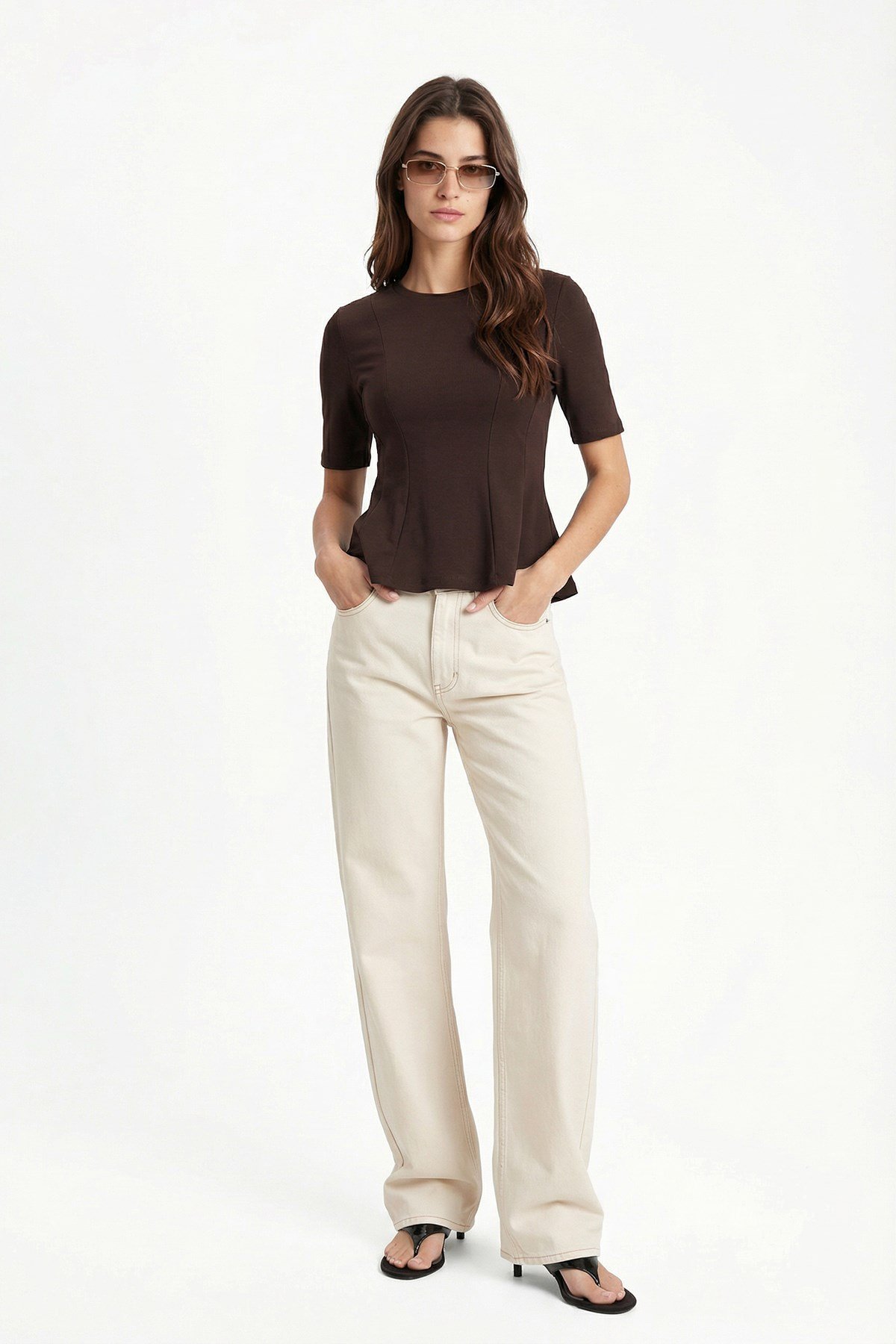 Kadın Ella Kahverengi Peplum Bluz 