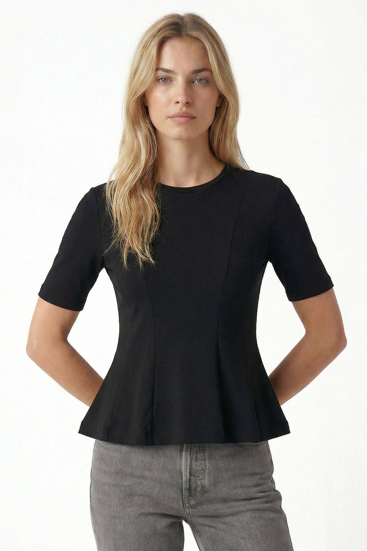Kadın Ella Siyah Peplum Bluz 